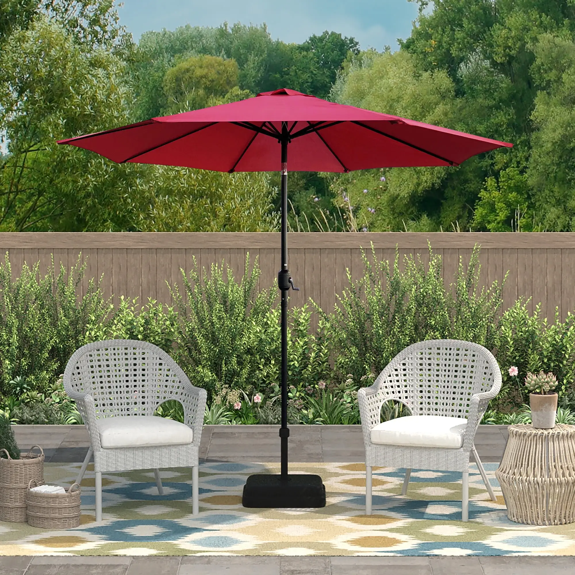 AbbLe 9 Feet Crank & Tilt Patio Umbrella-Red