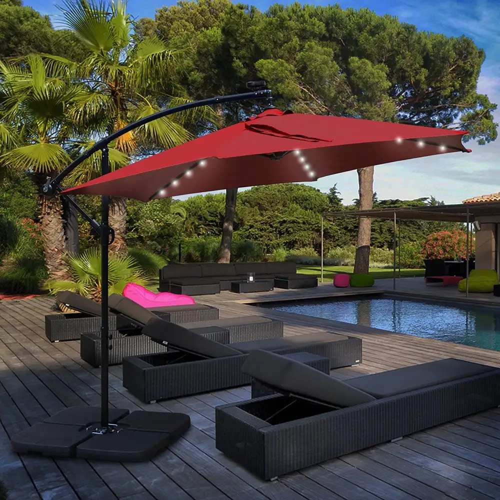 Abble 10 ft. LED Cantilever Offset Hanging Market Patio Umbrella