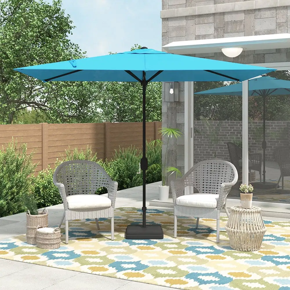 Abble 10X6.5FT Crank Rectangular Patio Umbrella - Aqua