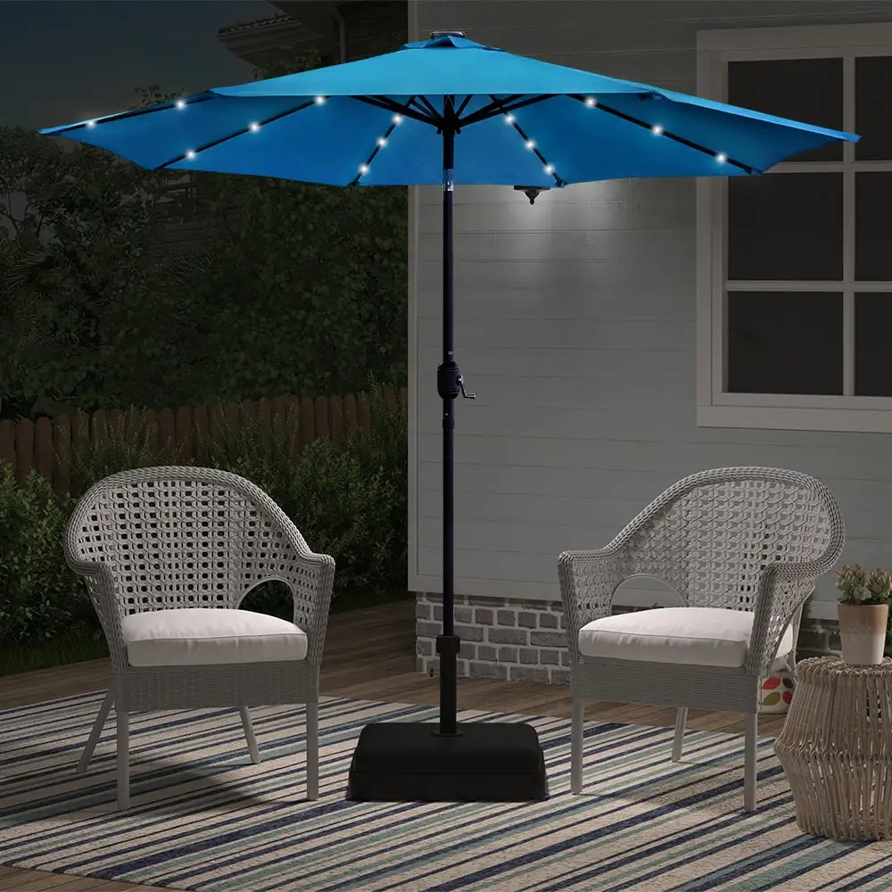 Abble 9 Feet Crank & Tilt Lighted Patio Umbrella-Aqua