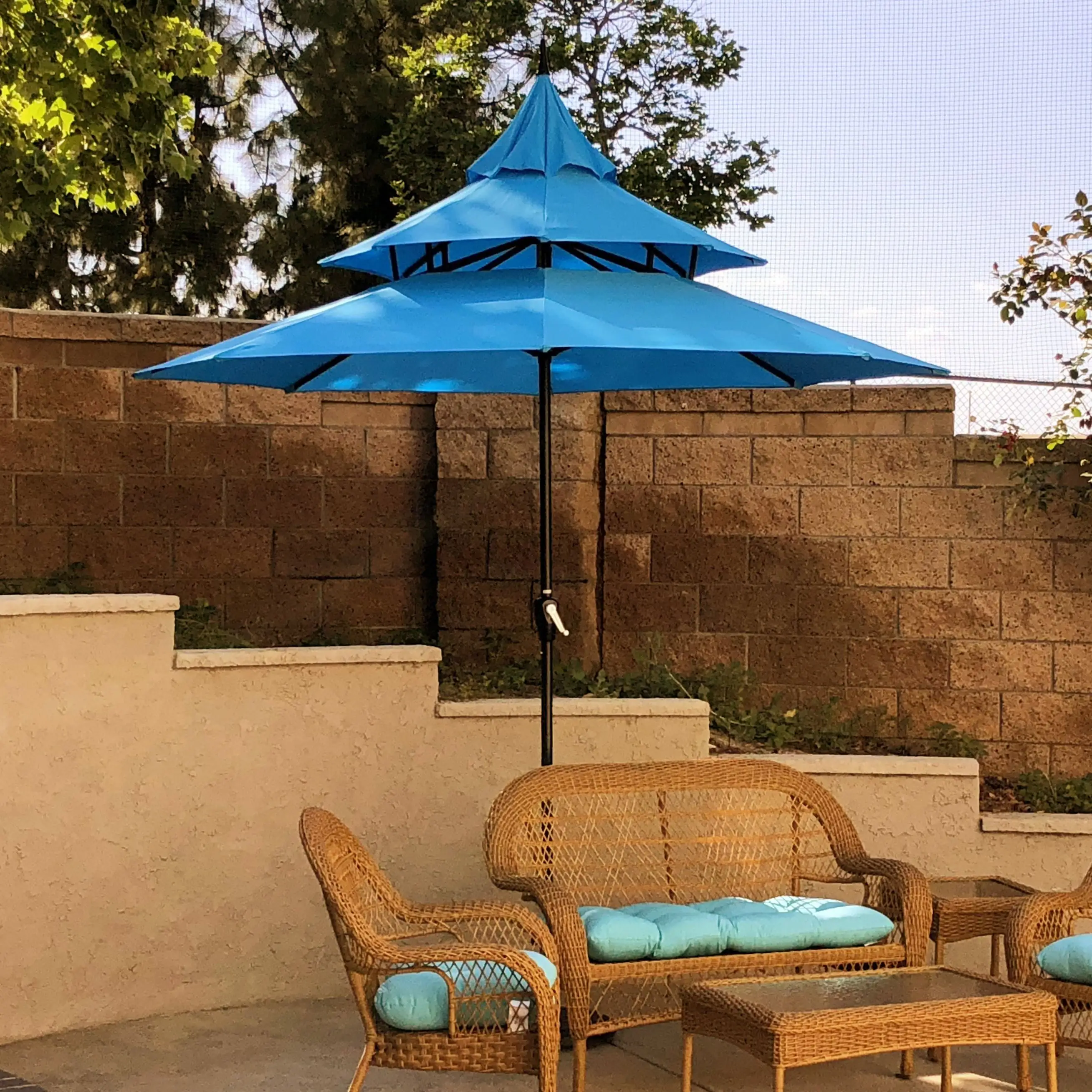 Abble 9 Feet Pagoda Market Umbrella-Aqua