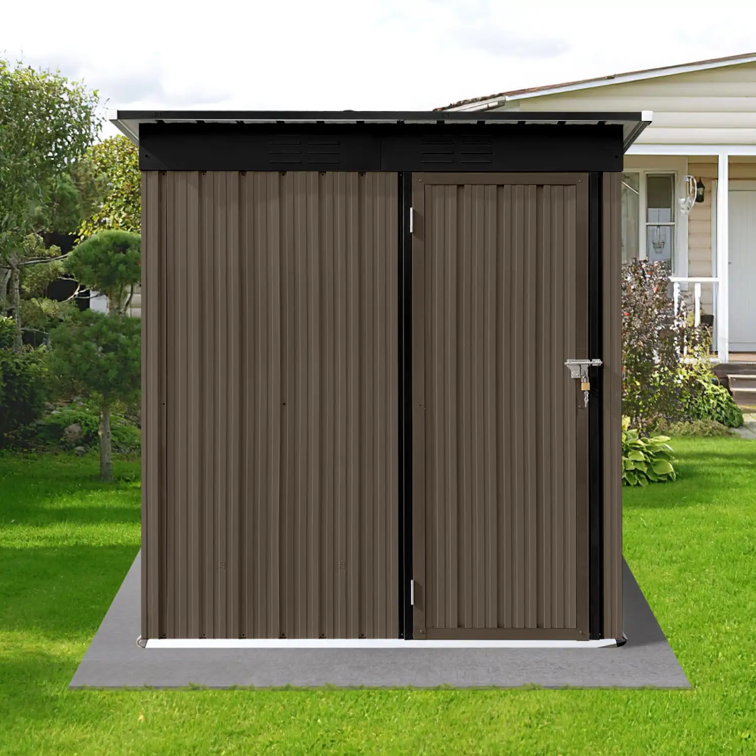 Add style and function to your outdoor space with these high-quality 5ft??4ft brown and black metal outdoor storage sheds. Durable and spacious these sheds are perfect for organizing and