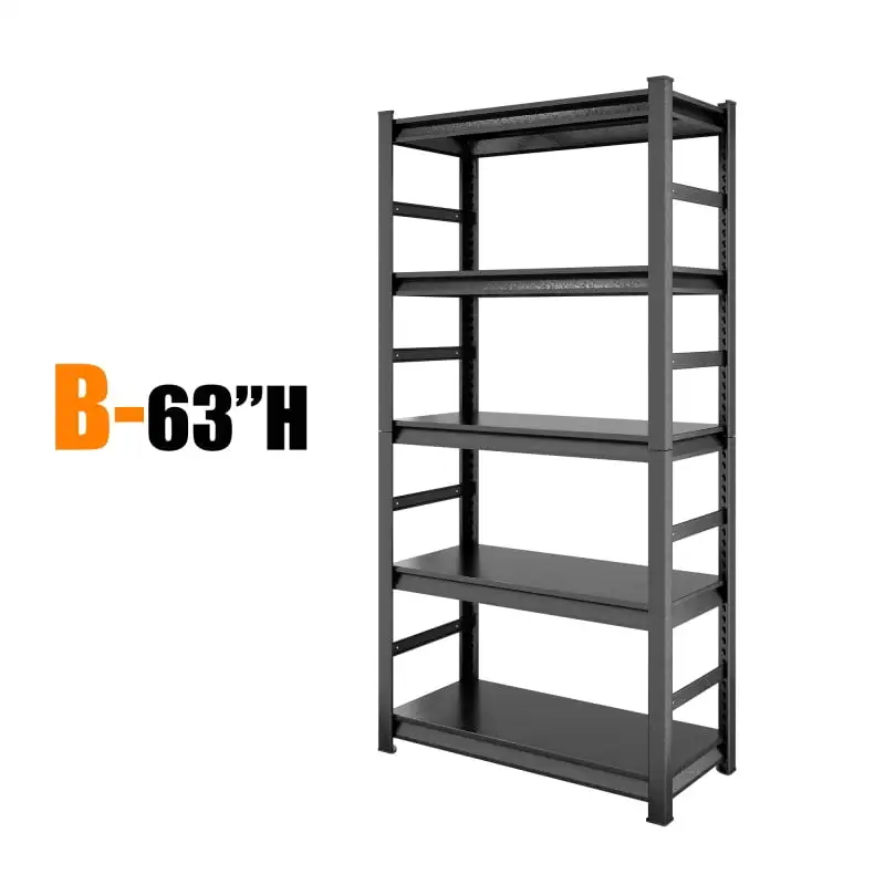 Adjustable Heavy Duty Metal Shelving - 5-Tier Storage Shelves. 2000LBS Load. Kitchen. Garage. Pantry H63 * W31.5 * D15.7