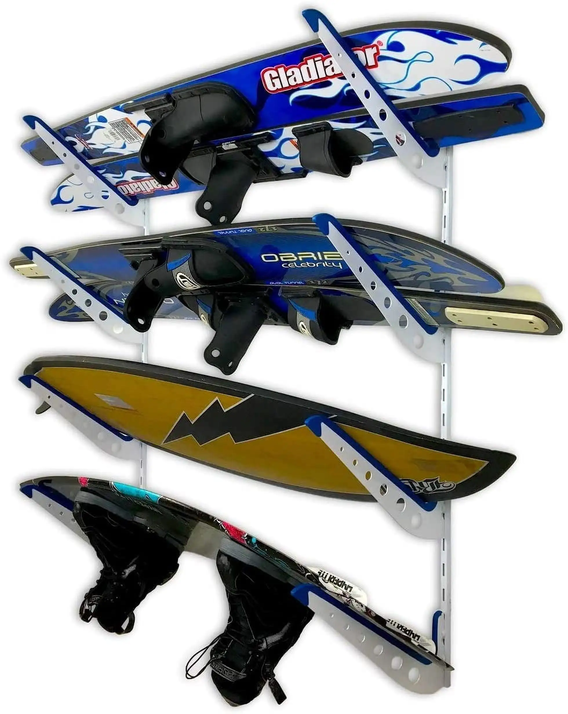 Adjustable Water Ski Wall Storage Rack. Holds 4 Sets of Skis. Garage Home Boathouse Organizer