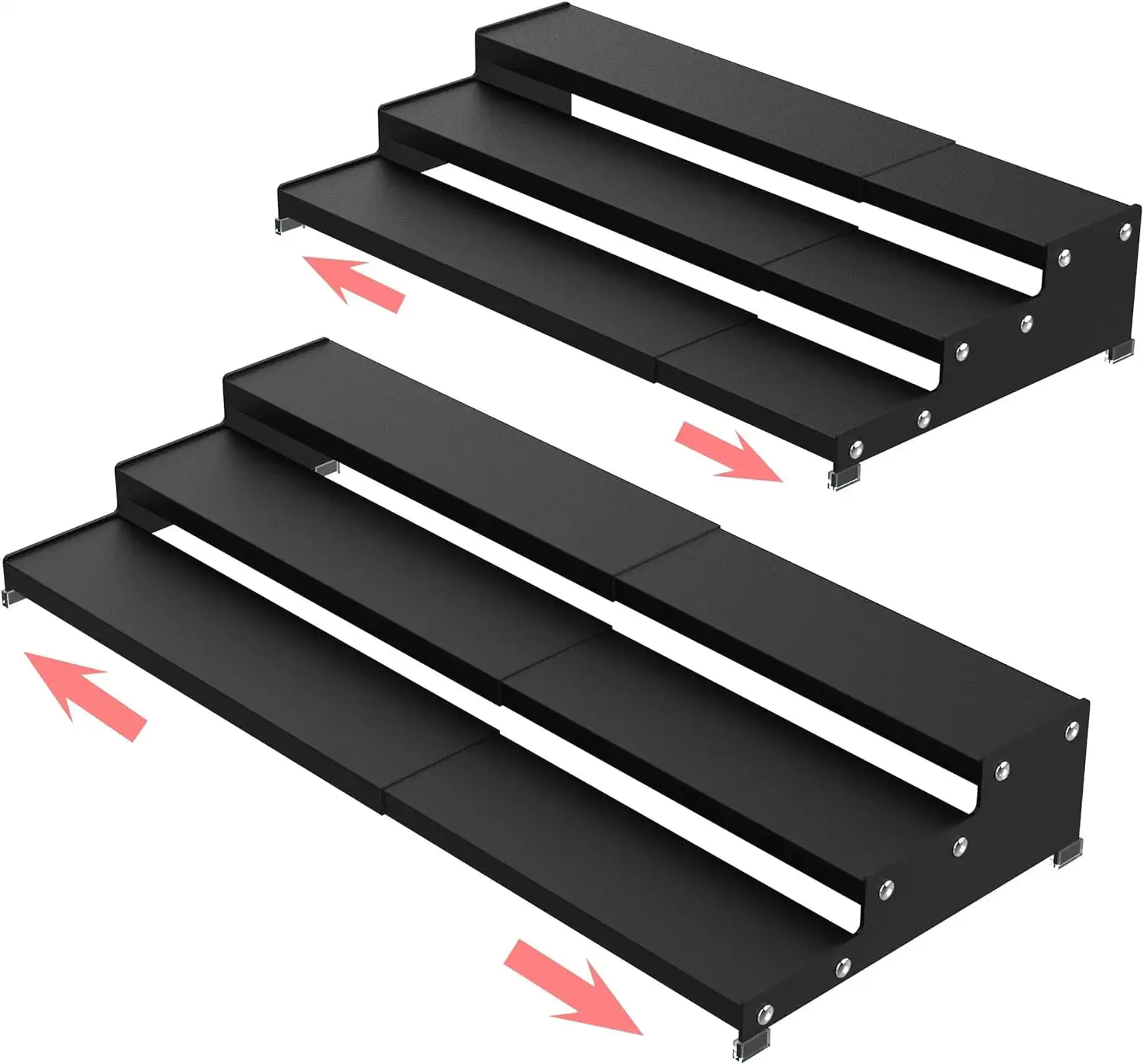 Aelkan Spice Rack Organizer 3 Tier Expandable Display Shelf(12.8-24.01 W) Non-skid Heavy Duty Sturdy Metal Iron Alloy Steel Step Rack 2 Packs/Black