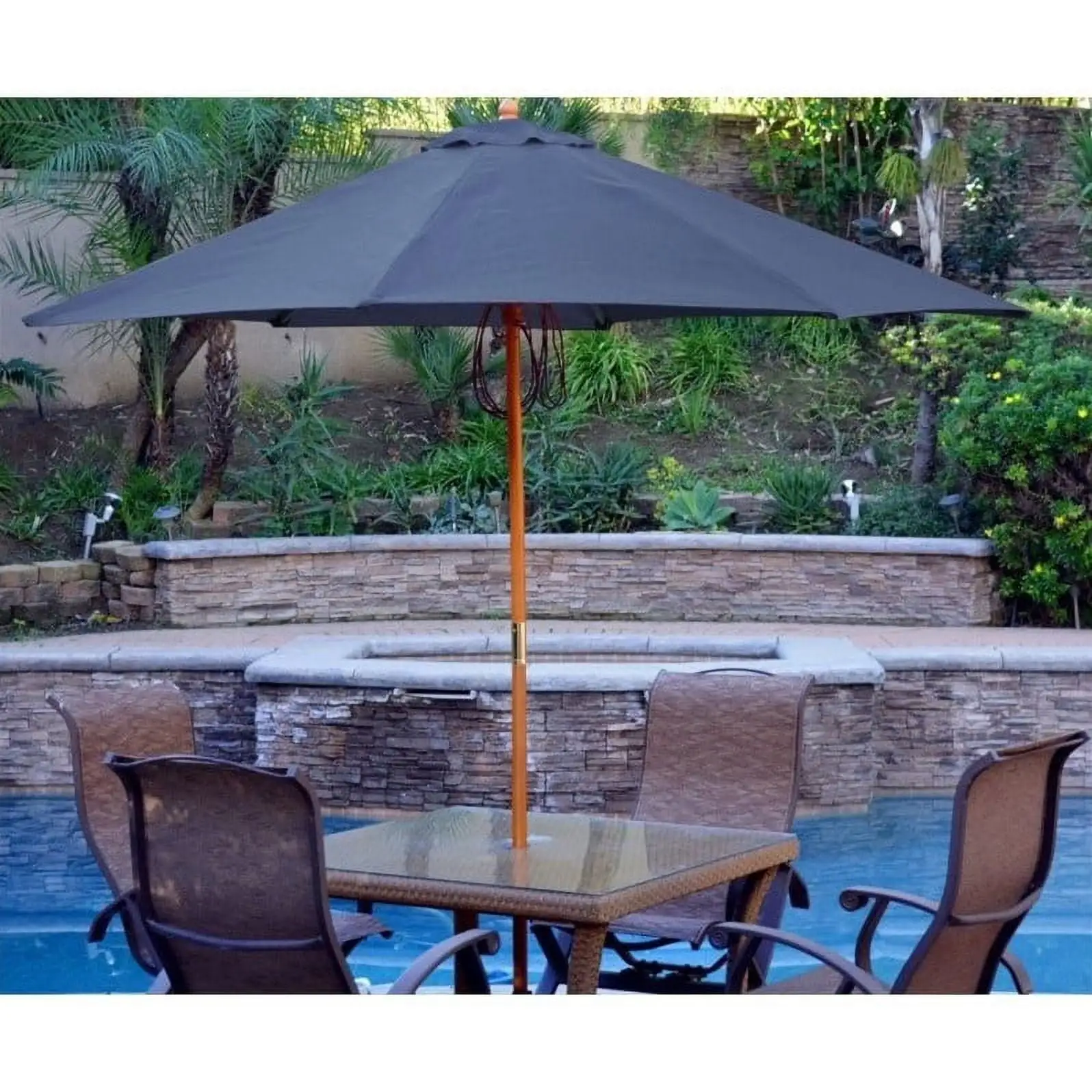 Afuera Living 9' Wood Market Patio Polyester Umbrella in Blue