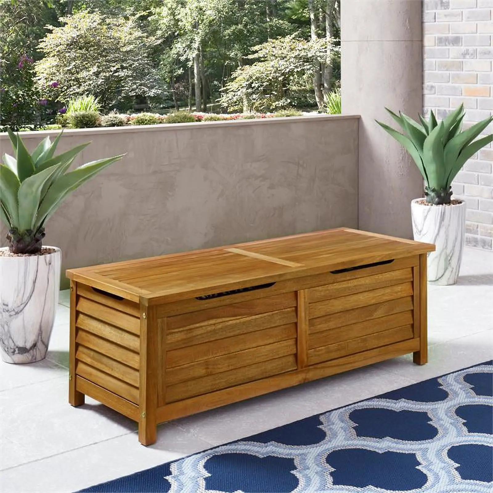 Afuera Living Traditional Acacia Wood Deck Box in Brown Finish