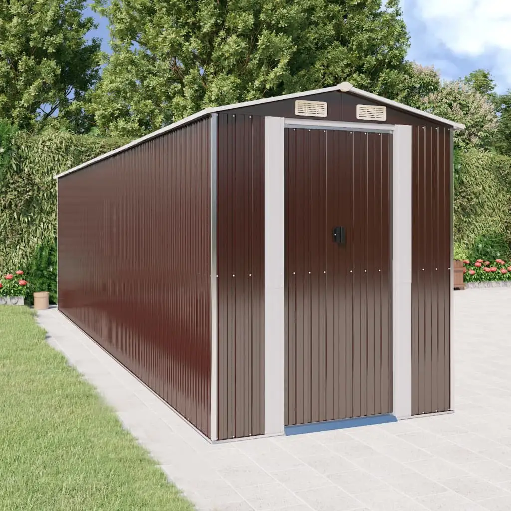 Aibecy Garden Shed Dark Brown 75.6x271.3x87.8 Galvanized Steel