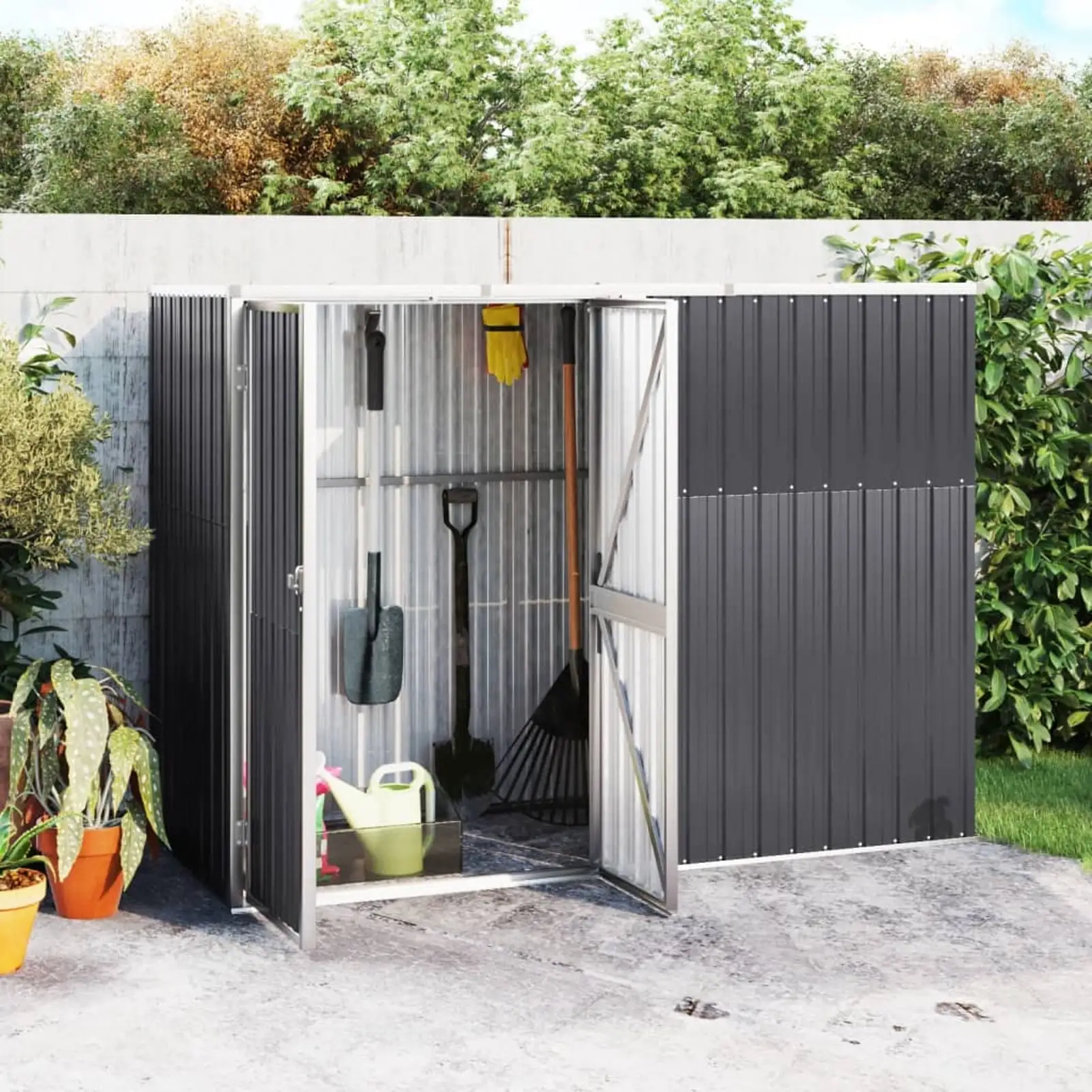 Aibecy Garden Tool Shed Anthracite 88.6x35x63.4 Galvanized Steel