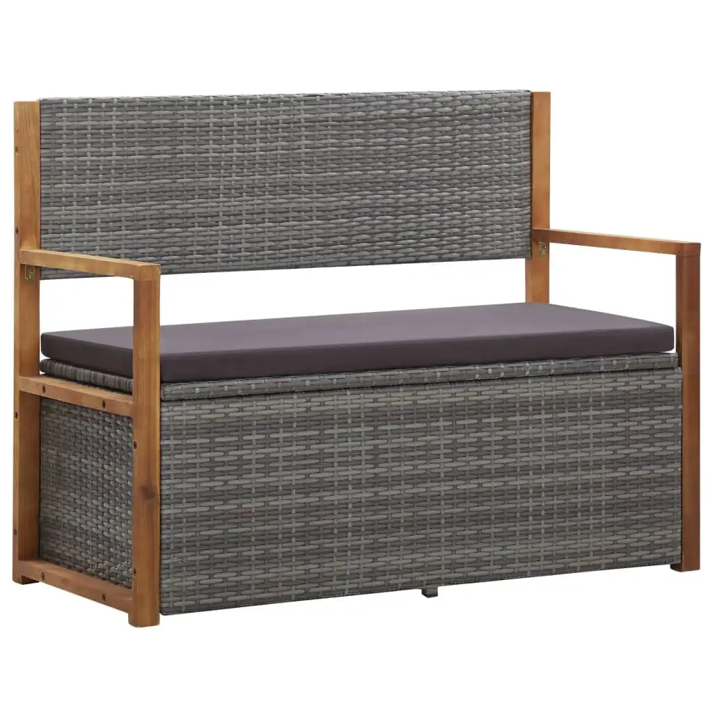 Aibecy Storage Bench 45.3 Poly Rattan and Solid Acacia Wood Gray