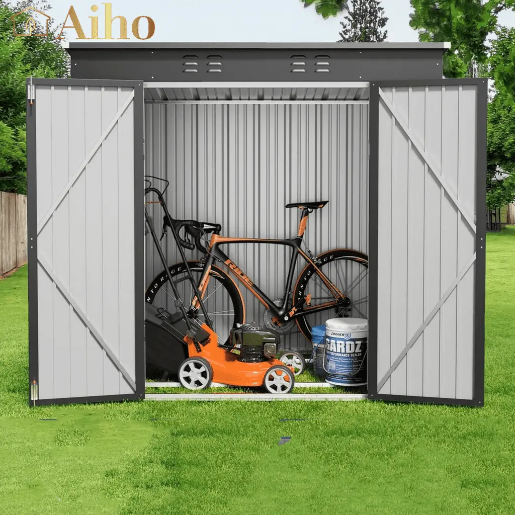 Aiho 6' x 4' Shed. Outdoor Storage Shed with Metal Base Frame & Air Vent & Lockable Doors for Garden and Backyard - Grey