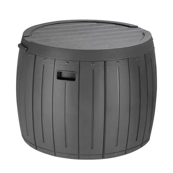 Al Fresco 36 Gallon Round Patio Deck Box. Outdoor Furniture Decor Storage Box Garden Tools Organizer. Gray