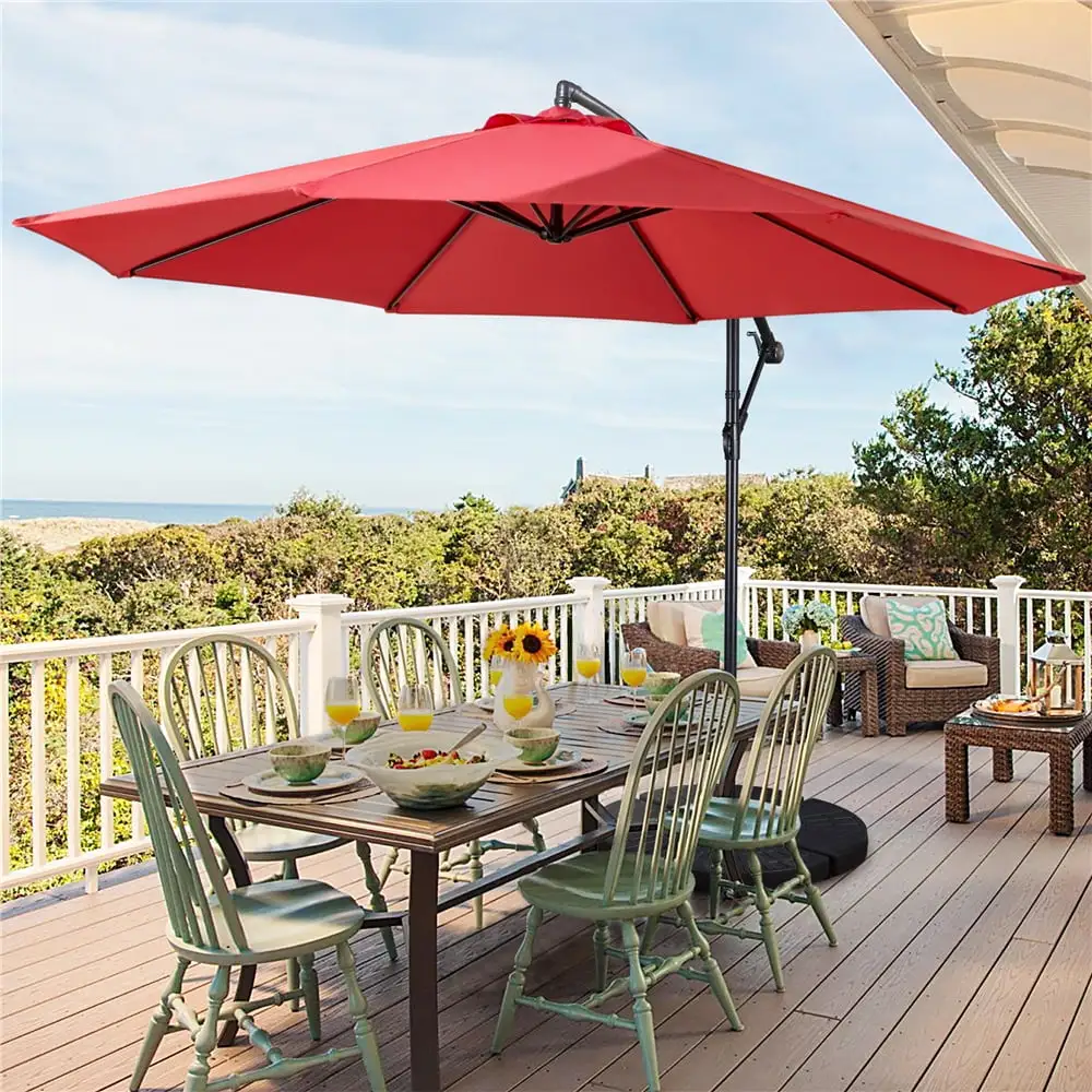 Alden Design 10 Foot Offset Cantilever Patio Umbrella with Crank. Red