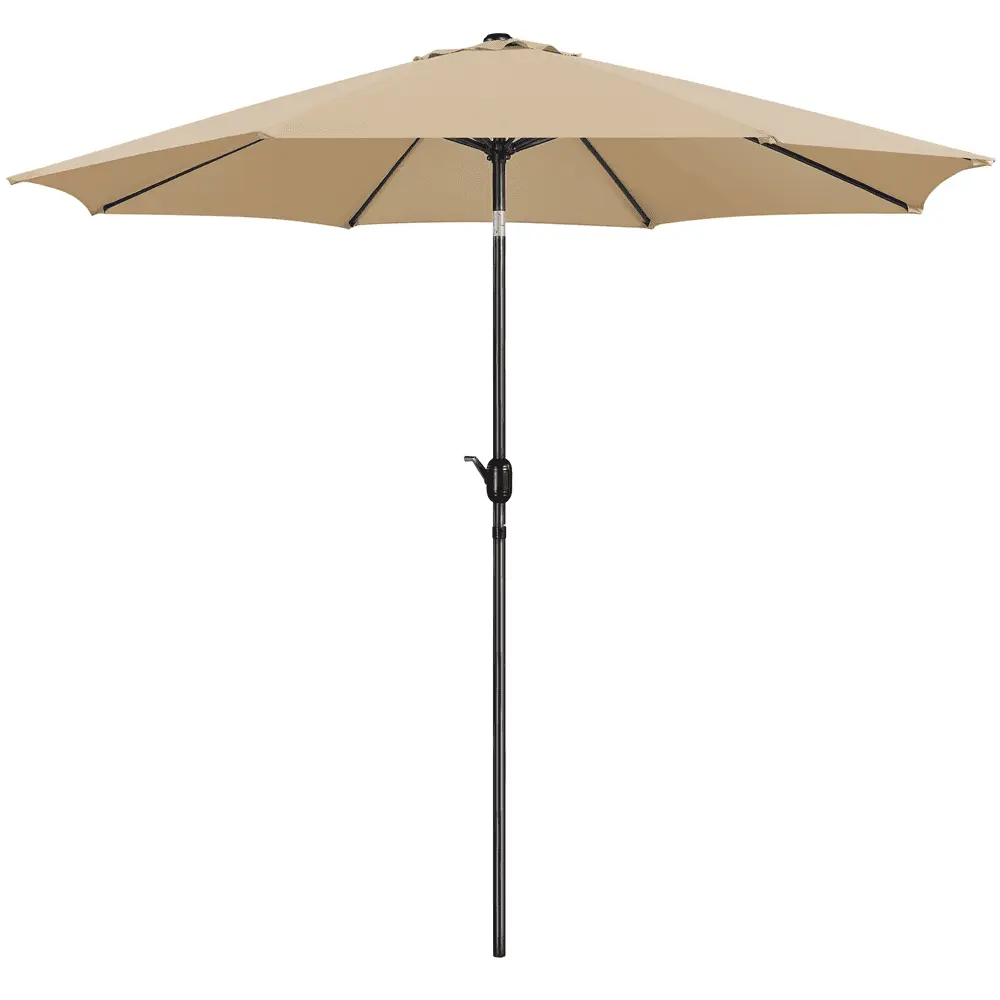 Alden Design 10 ft Patio Umbrella 8 Ribs w/ Push Button Tilt and Crank. Tan