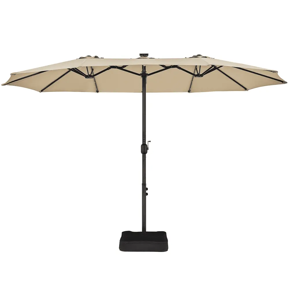 Alden Design 13 ft Patio Umbrella with 36 Solar LED Lights for Outdoor. Tan