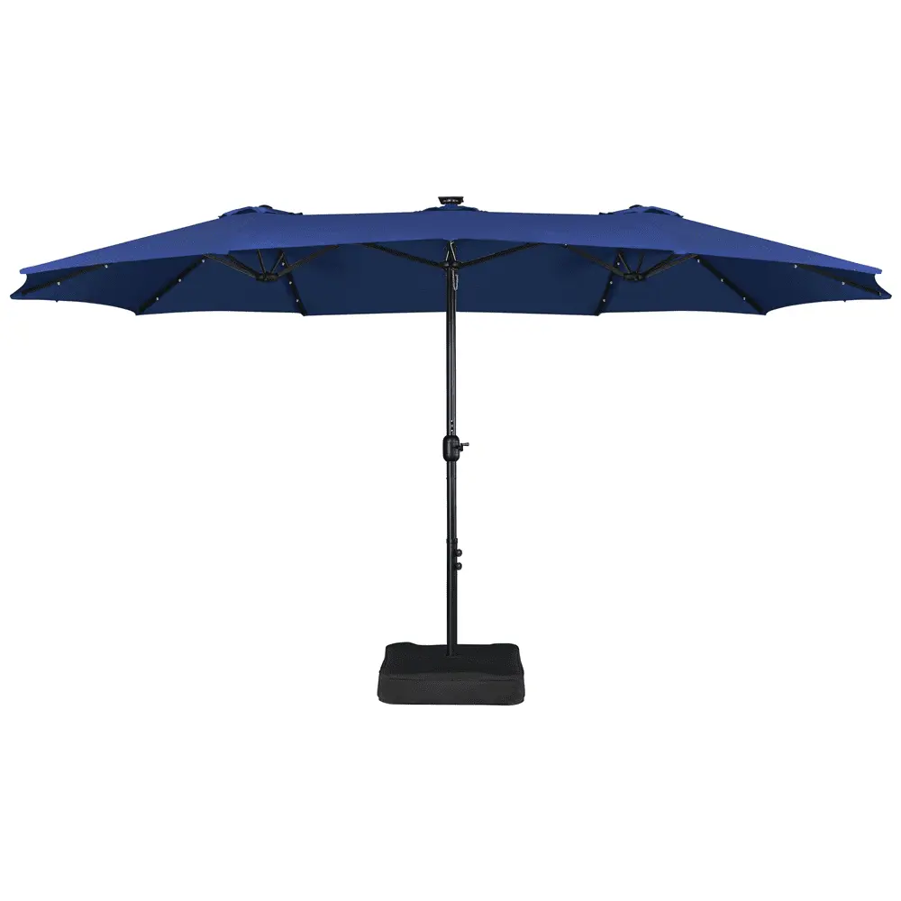 Alden Design 15 ft Triple-size Patio Parasol Umbrella 36 LED Lights Crank for Outdoor. Navy Blue