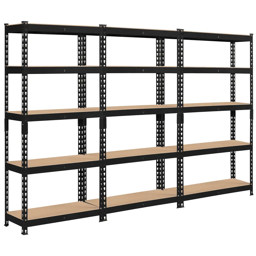 Alden Design 5-Shelf Boltless & Adjustable Steel Storage Shelf Unit. Black. Holds up to 330 lb Per Shelf. 3 Pack