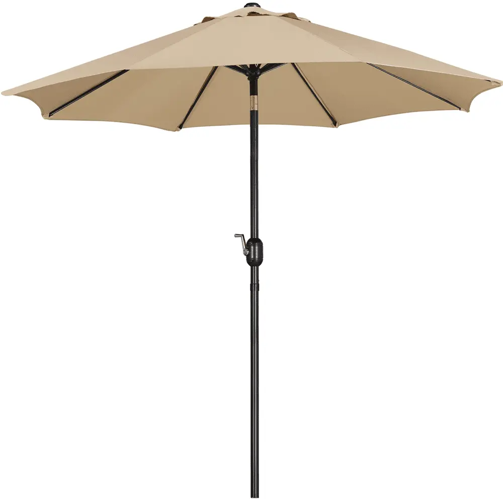 Alden Design 9FT Patio Umbrella with 8 Ribs Push Button Tilt and Crank for Garden. Tan