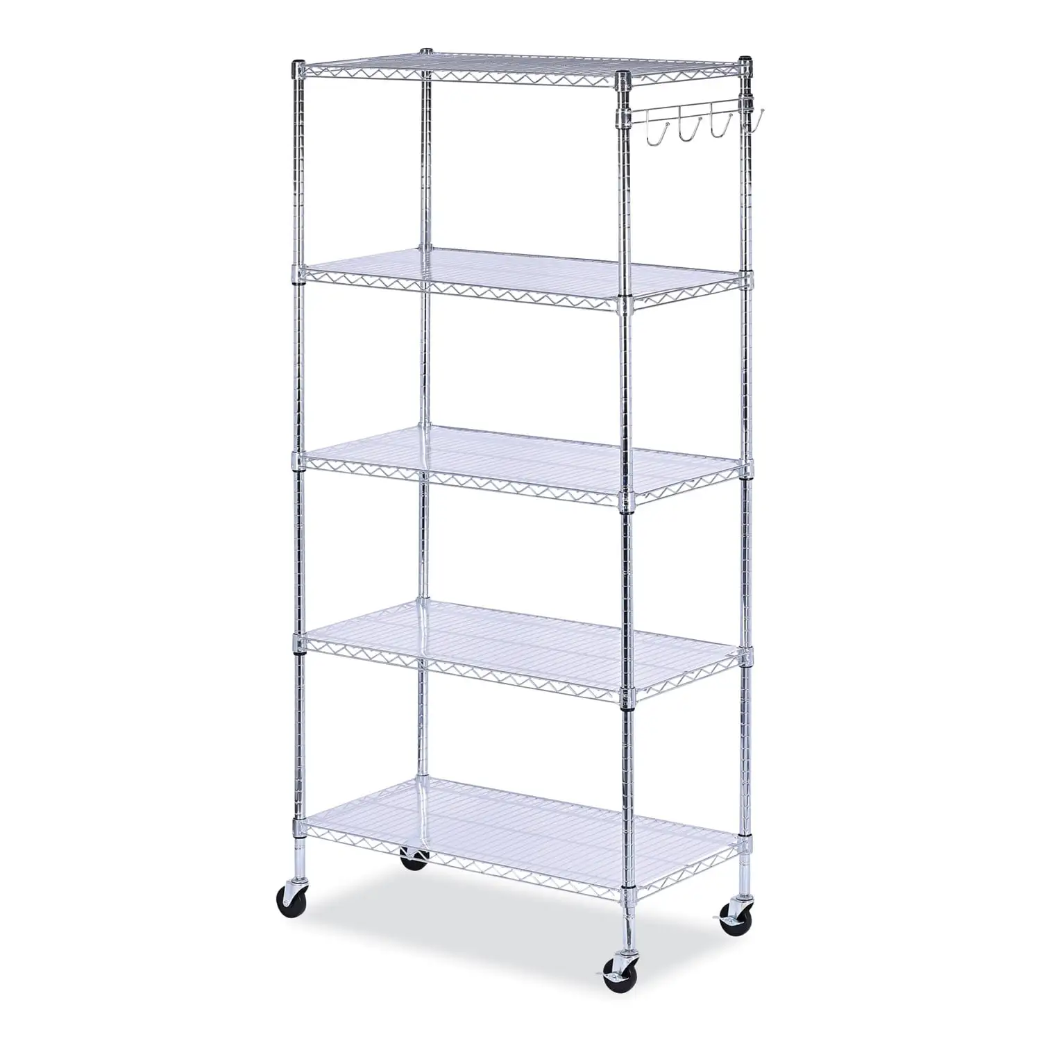 Alera 5-Shelf Wire Shelving Kit with Casters and Shelf Liners. 36w x 18d x 72h. Silver