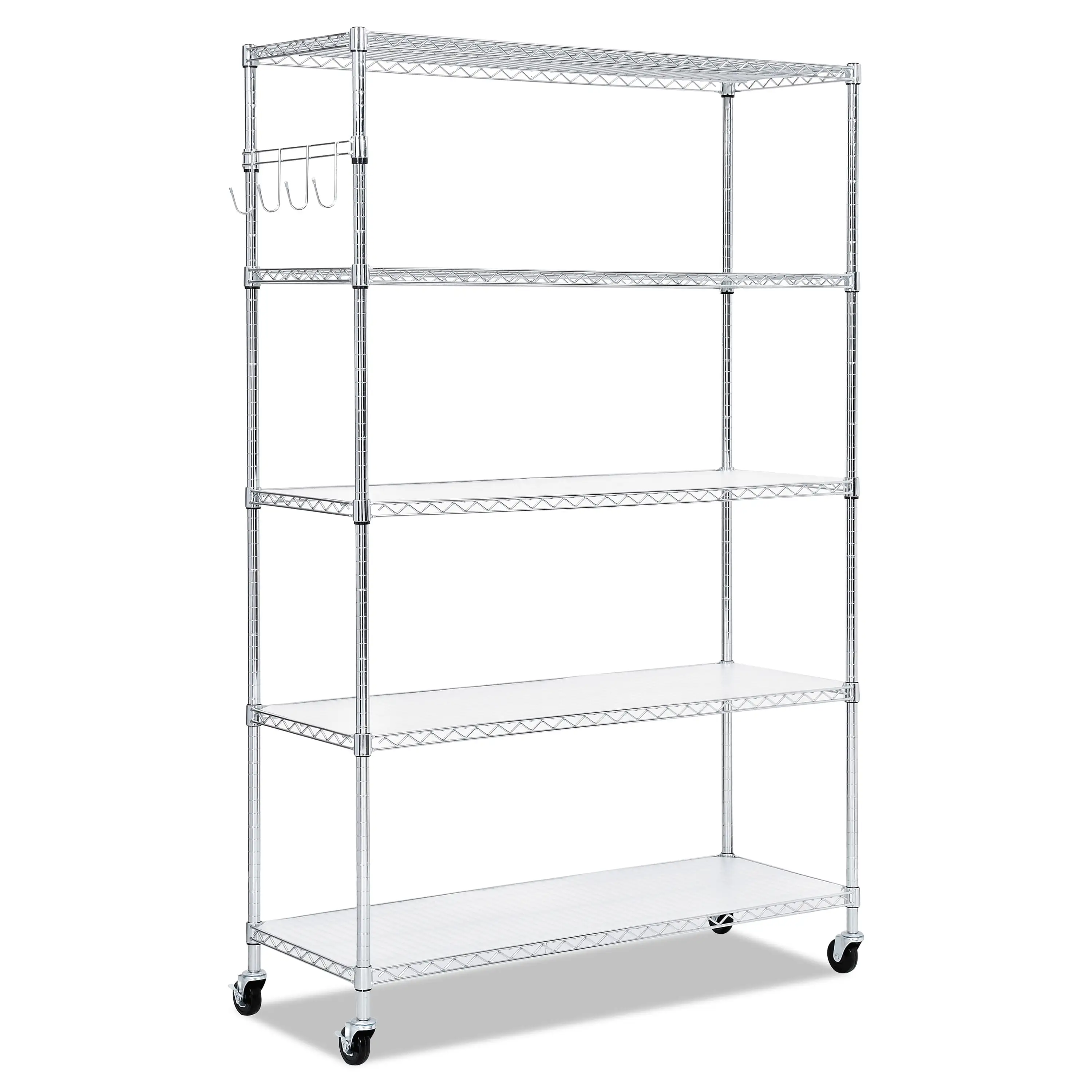 Alera 5-Shelf Wire Shelving Kit with Casters and Shelf Liners. 48w x 18d x 72h. Silver