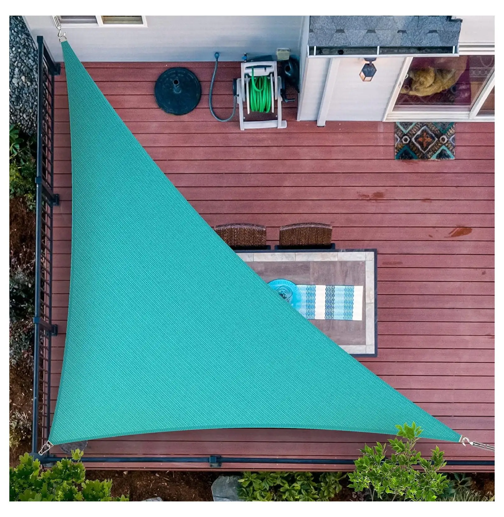 Alieon 10' x 11' x 14.9' Turquoise Sun Shade Sail UPF50 Right Triangle SMTAPRT12 Canopy Fabric Cloth Screen. Water Air Permeable & UV Resistant. Heavy Duty - (We Customize Size)