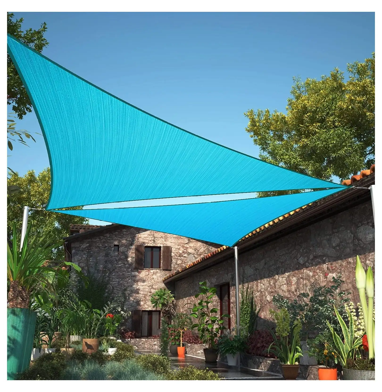 Alieon 10' x 10' x 14.1' Turquoise Right Triangle Sun Shade Sail UPF50 SMTAPRT12 Canopy Fabric Cloth Screen. Water Air Permeable & UV Resistant. Heavy Duty - (We Customize Size)