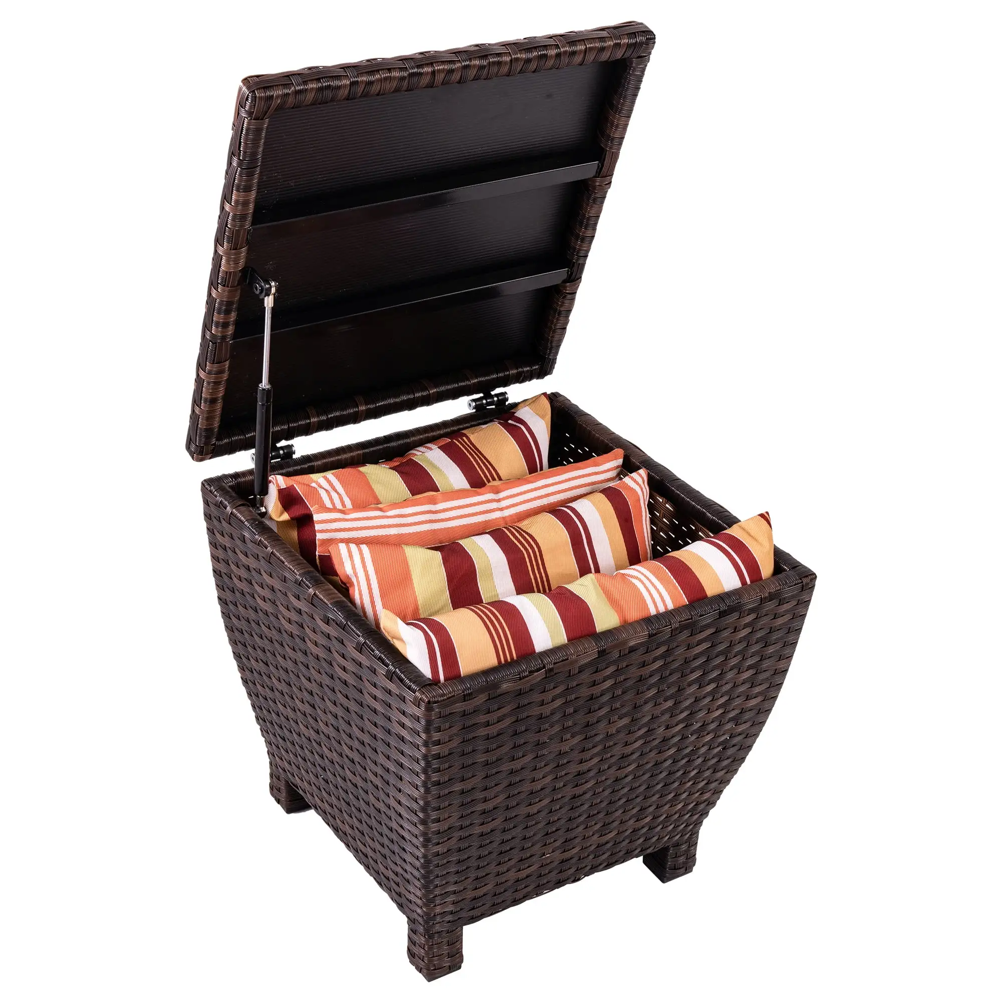 All Weather Resistant PE Wicker Storage Box Side Table with Iron Frame for Outdoor Patio Brown