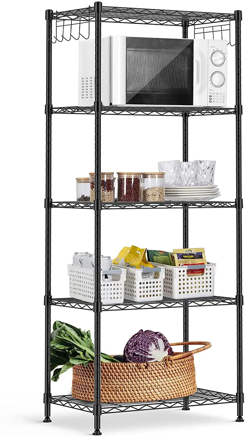 Alljoy 5 Tier Heavy-Duty Adjustable Wire Shelving Storage Unit Metal Storage Rack 550lbs Capacity for Garage Kitchen Planter Laundry Bathroom . Black (21 x 12 x 60)