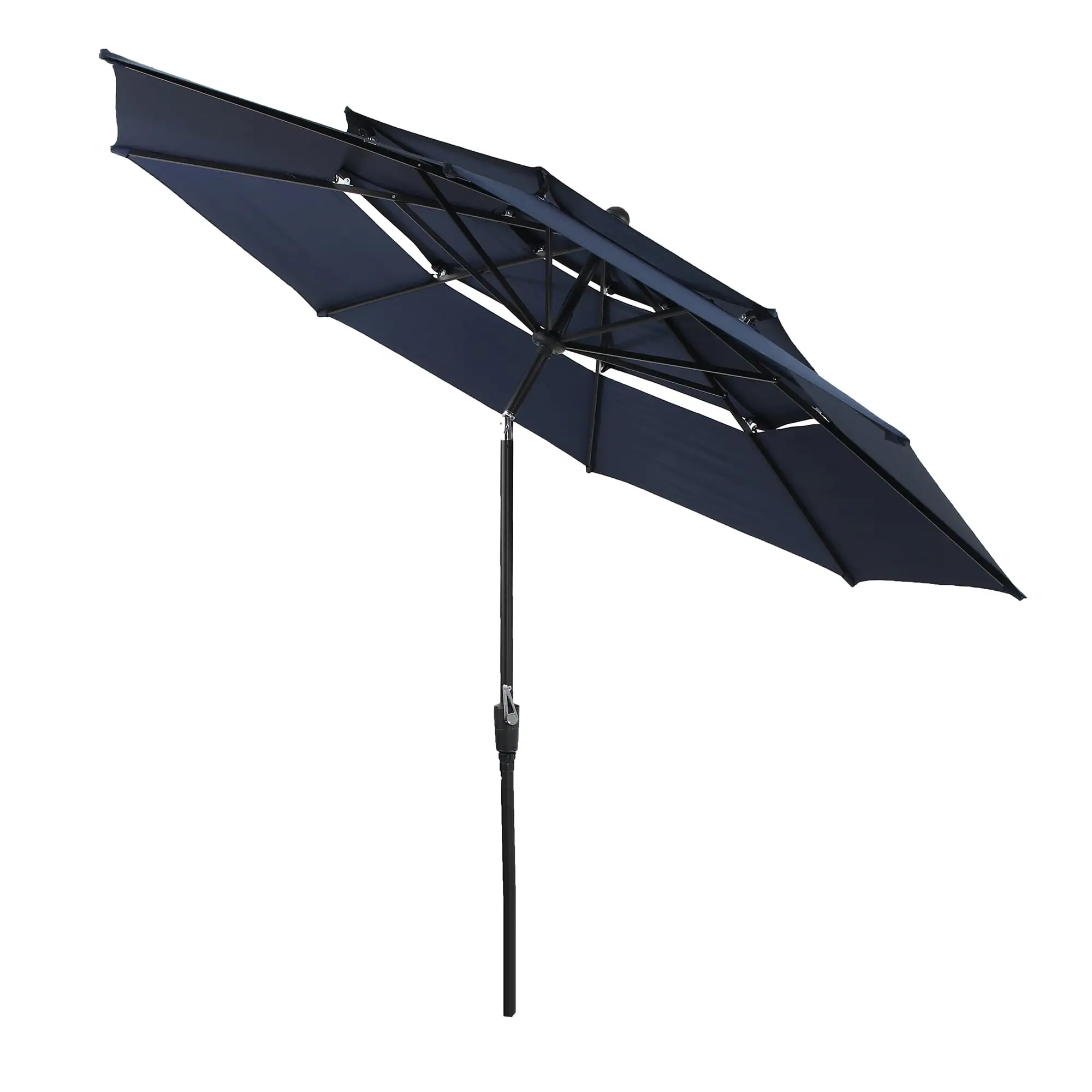 Alpha Camper 10 FT 3 Tiers Round Patio Table Umbrella with Crank Handle&Auto Tilt. Dark Blue