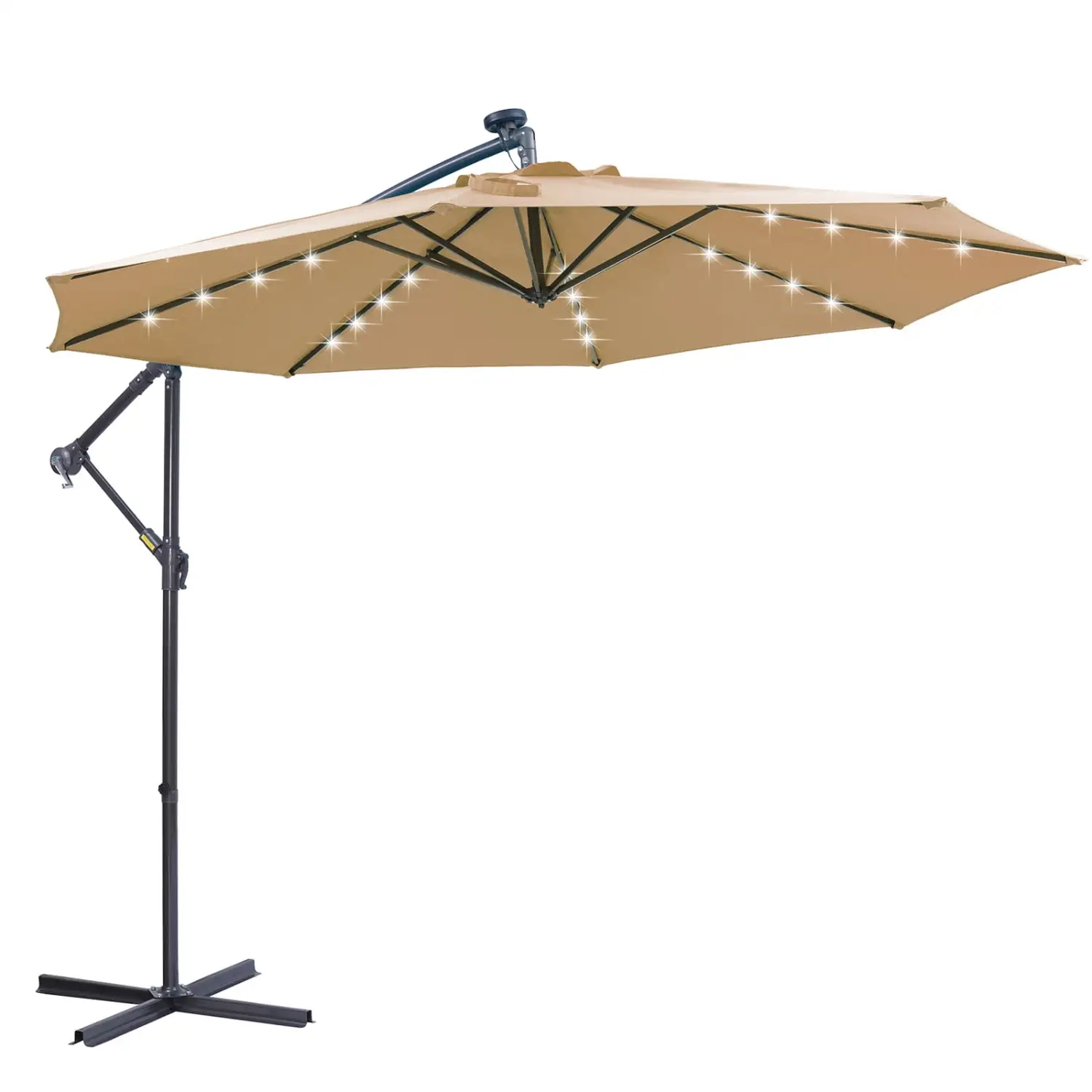 Ambifirner 10 FT Solar LED Patio Outdoor Umbrella - Hanging Cantilever Offset Umbrella with Easy Open Adjustment and 32 LED Lights in Taupe