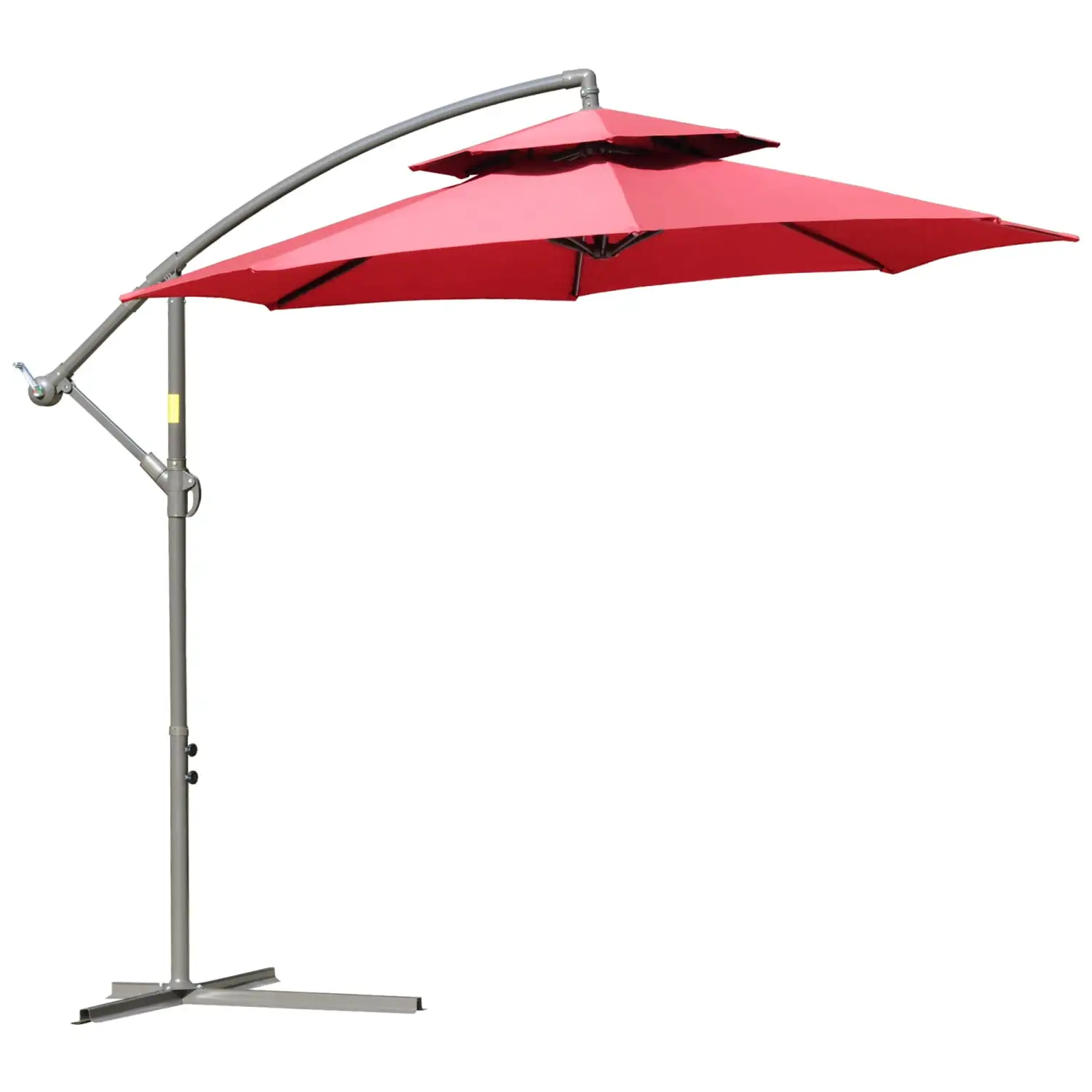 Ambifirner 9' 2-Tier Cantilever Umbrella with Crank Handle. Cross Base. and 8 Ribs - Garden Patio Offset Umbrella for Backyard. Poolside. and Lawn - Red