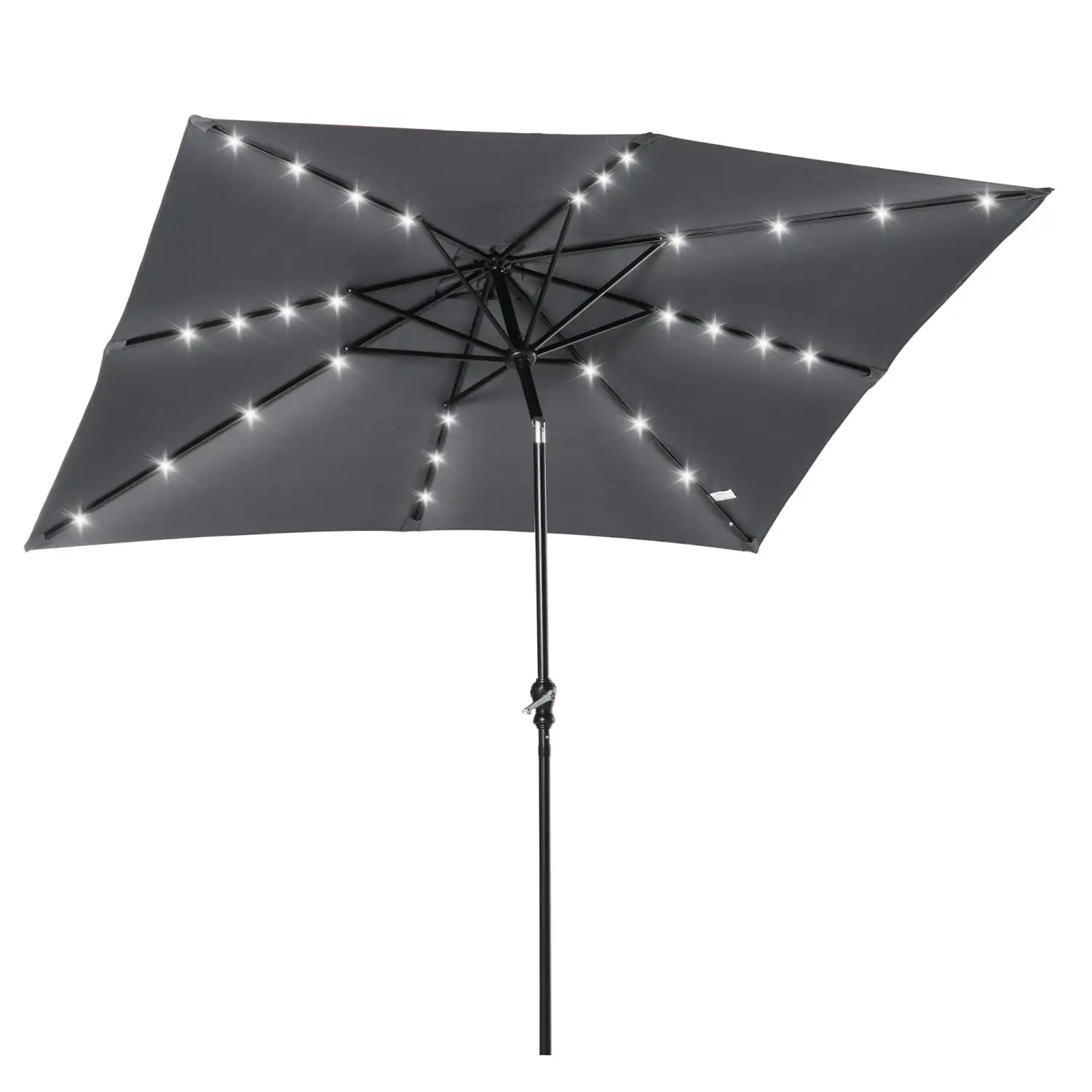 Ambifirner 9' x 7' Solar Umbrella - LED Lighted Patio Umbrella with Tilt & Crank - Outdoor Umbrella for Garden. Deck. Backyard. Pool. Beach - Dark Gray