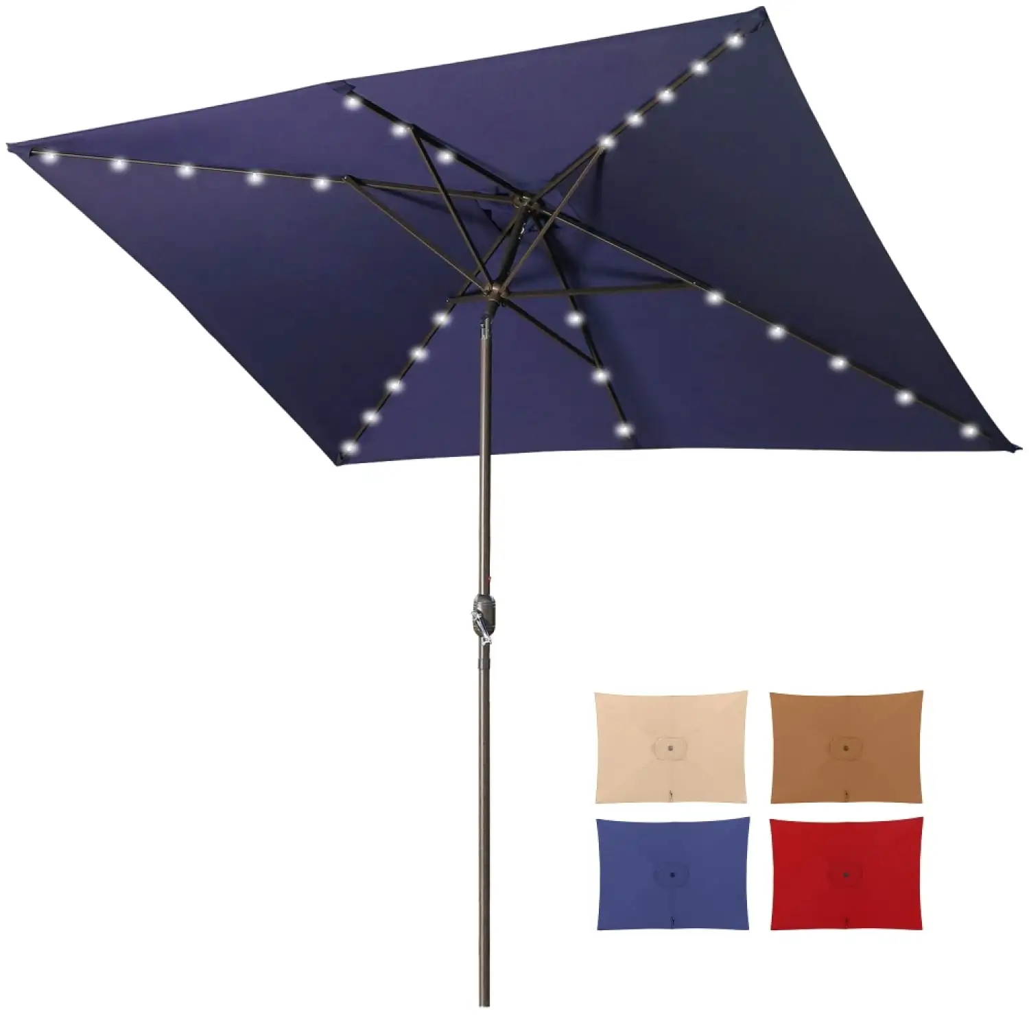 Ambifirner Adjustable Tilt LED Lights Blue Rectangular Large Patio Umbrella for Beach Outdoor Use