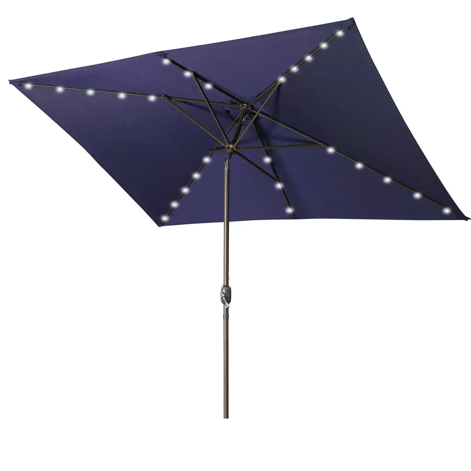 Ambifirner Waterproof Rectangular Patio Umbrella with Solar Lights 6.5 ft. x 10 ft. - 26 LED Lights. Push Button Tilt. Crank in Navy Blue