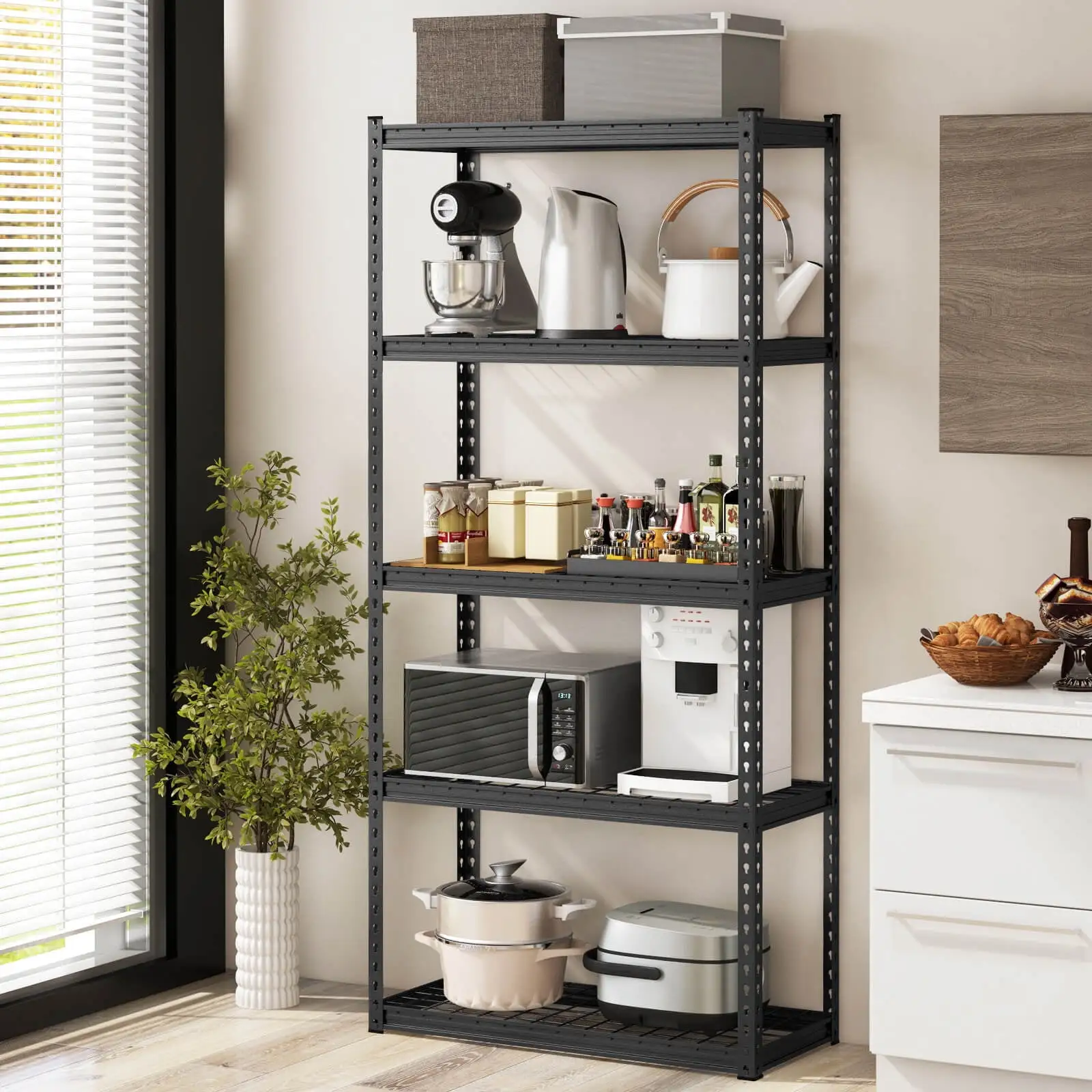 Amijoy 5-Tier Heavy Duty Storage Shelf. Storage Utility Rack Shelf with Anti-tipping Device. Adjustable Metal Shelves