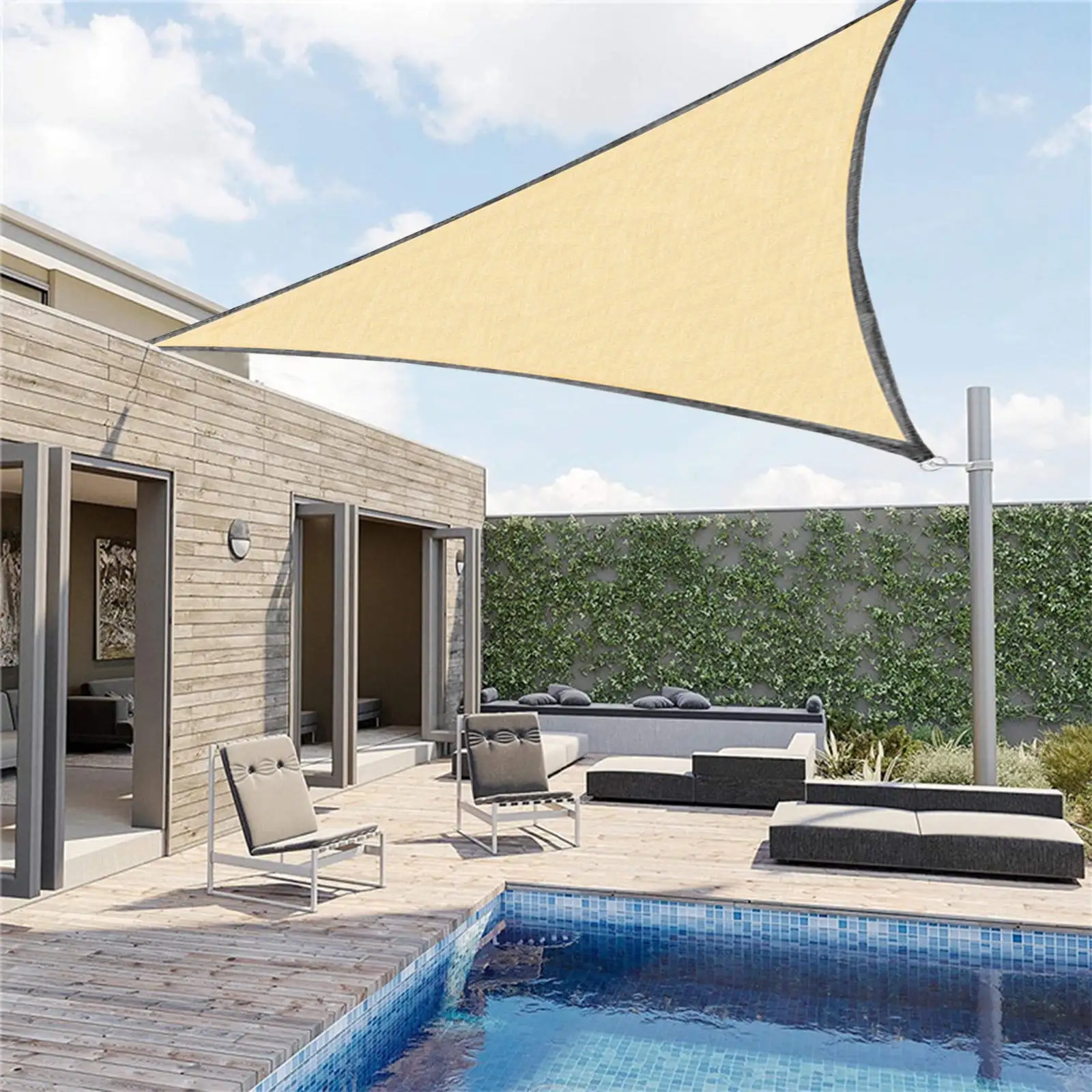 Anckoeil 9.84Ft??9.84Ft??9.84Ft Outdoor Triangle Woven Shade Mesh High Protection Rate Breathable Patio Canopy with 3 Bundles of Rope