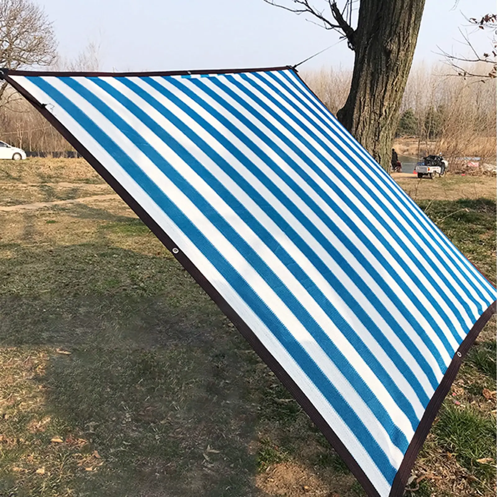 Anckoeil 9.84Ft??9.84Ft Blue and White Stripe Outdoor Pool Canopy 95% Protection Rectangular Shade Sail for Patio Garden Outdoor Includes 26.24Ft Rope