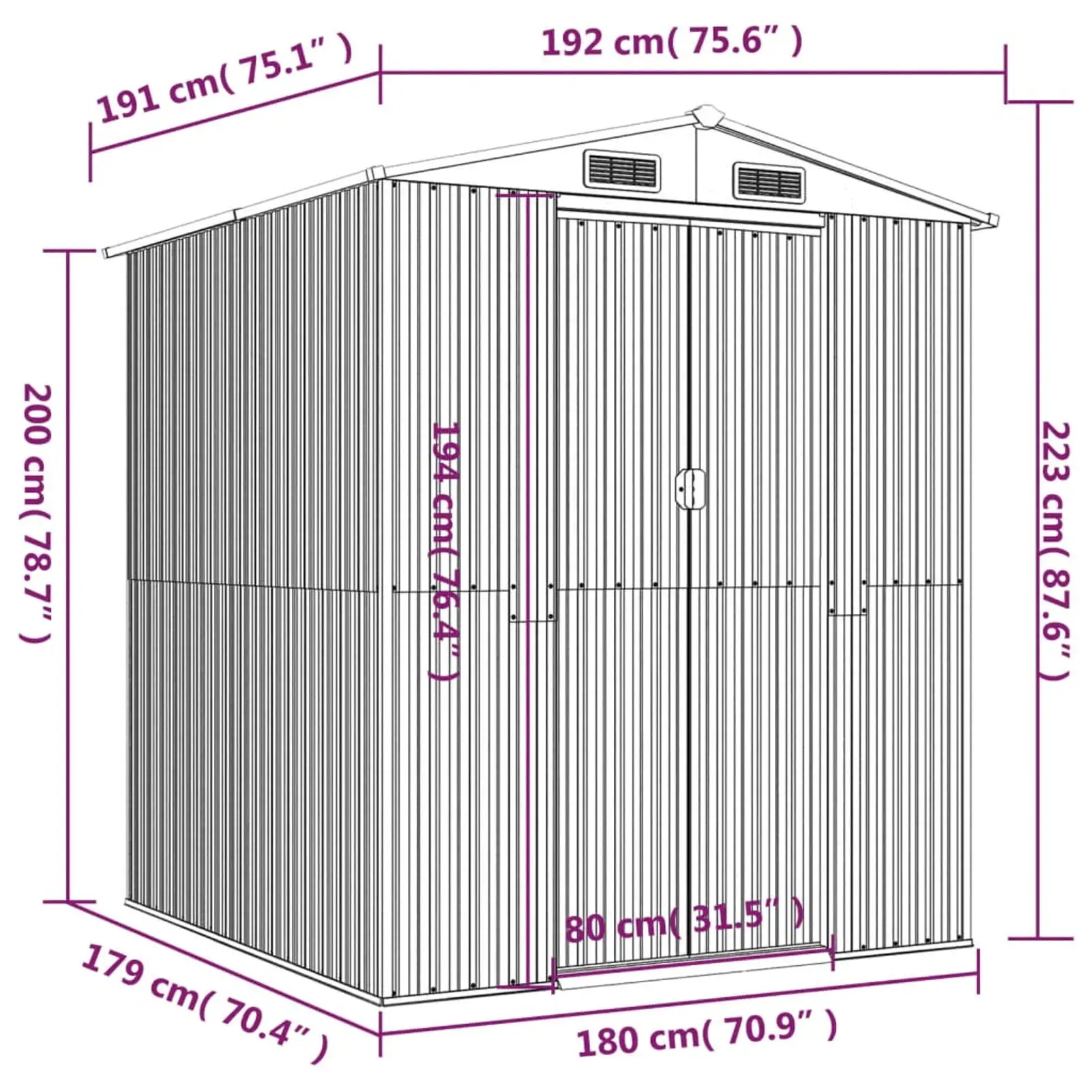 Andoer parcel.Shed Dark 75.6x75.2x87.8 Sheds Cabinet Dark 75.6x75.2x87.8 Steel Cabinet Patio 75.6x75.2x87.8 Steel Sheds Steel Sheds Patio Container X 75.2in X