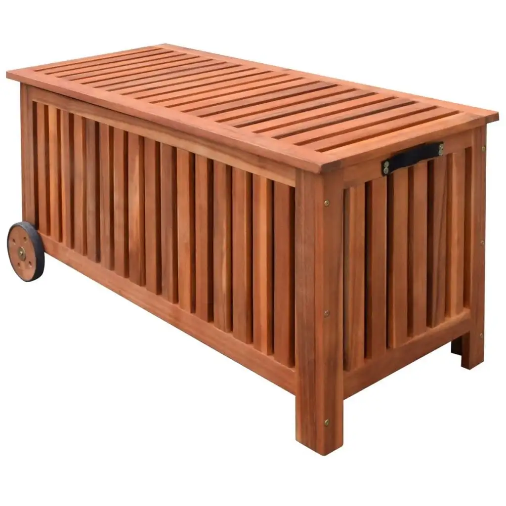 Anself 2 in 1 Mutifunctional Garden Storage Bench Wood Pool Deck Box with 2 Wheels Yard Patio Seat Container and Indoor Use Furniture 46 x 20 x 23 Inches (L x W x H)