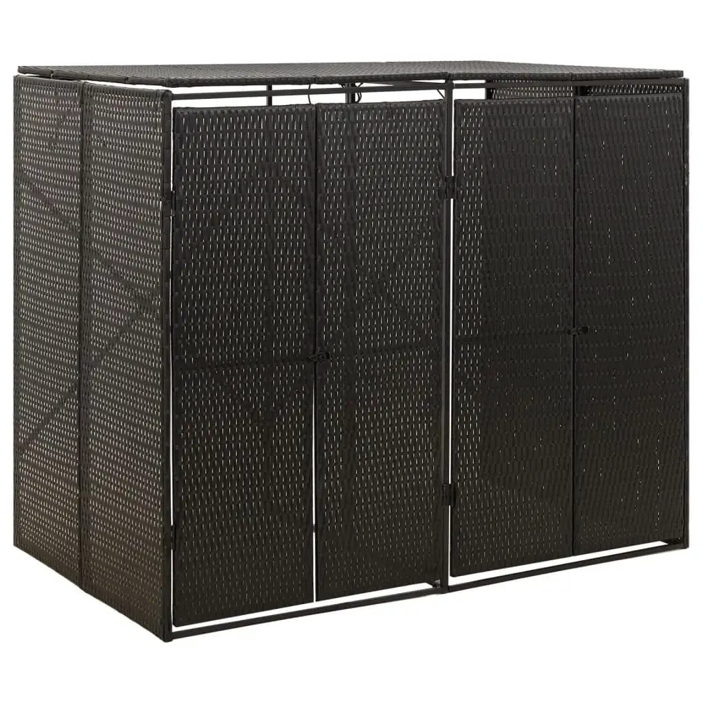 Anself Double Wheelie Bin Shed Black 55.1x31.5x46.1 Poly Rattan