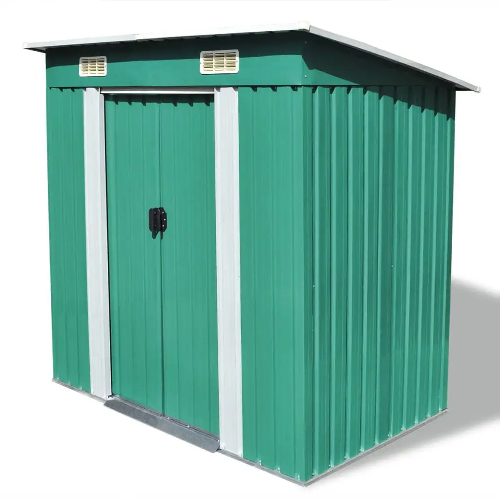 Anself Garden Galvanized Steel Shed Green Metal Storage with 2 Vents House Storage Tool Organizer Box Sliding Door 74.8 Inches x48.8 Inches x71.3 Inches