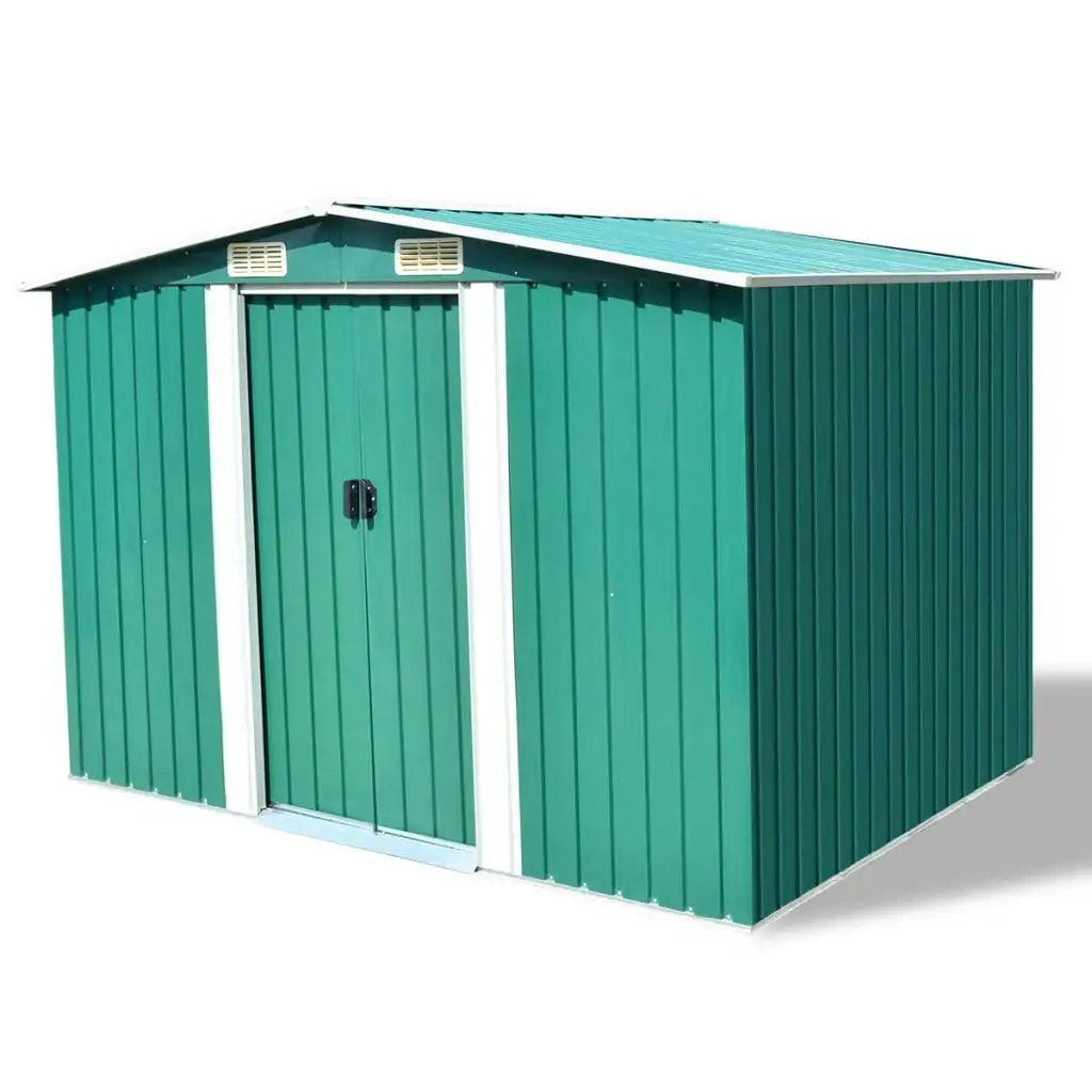 Anself Garden Galvanized Steel Shed Green Metal Storage with 4 Vents House Storage Tool Organizer Box Sliding Door 101.2 x 80.7 x 70.1