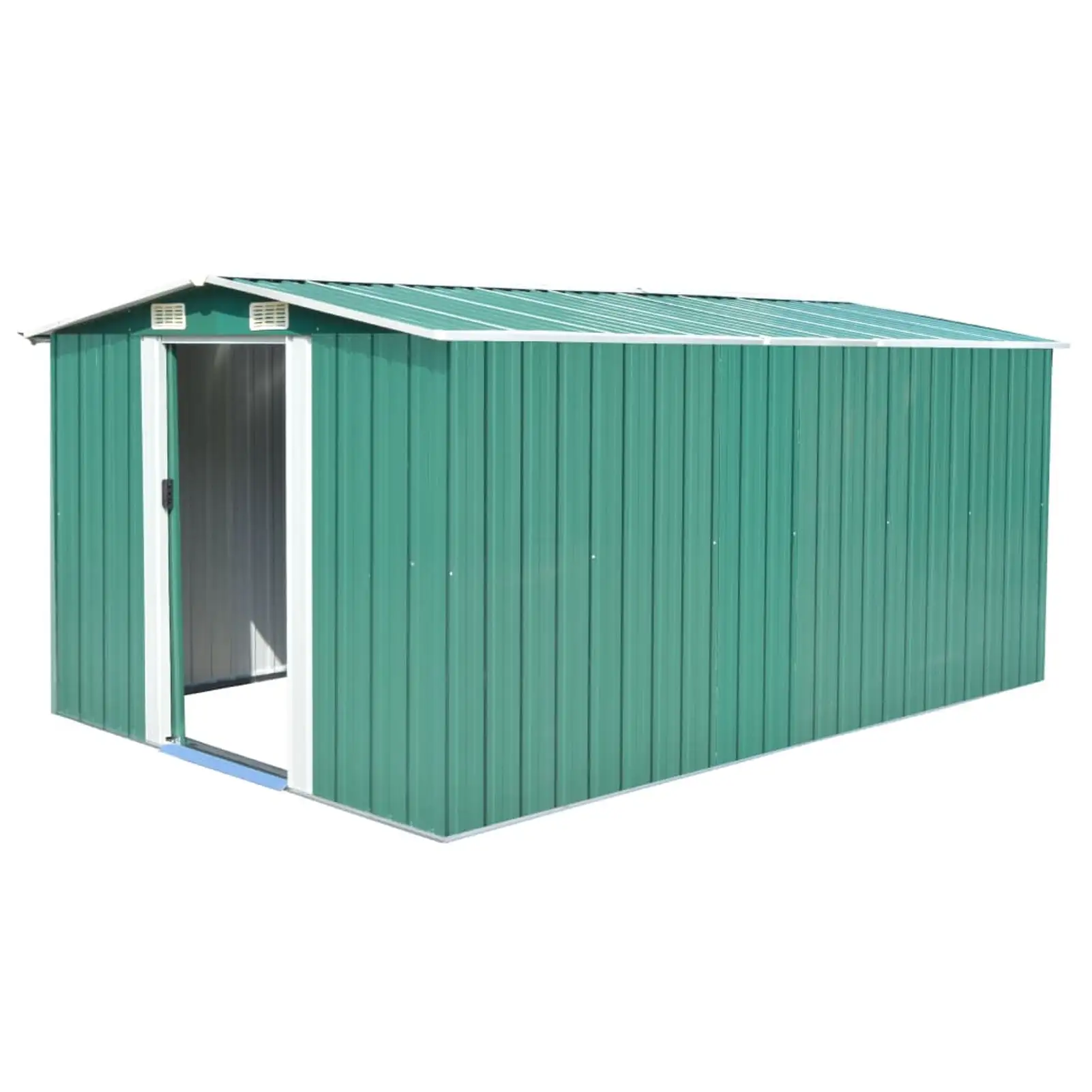 Anself Garden Shed with Double Sliding Doors Galvanized Steel Tool Shed Metal Pool Supplies Organizer for Patio. Backyard. Lawn. Furniture 101.2 x 154.3 x 71.3 Inches (W x D x H)