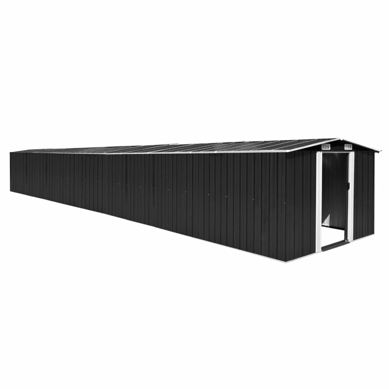 Anself Garden Shed with Sliding Doors and Vents Galvanized Steel Outdoor Tool Shed Metal Pool Supplies Organizer Anthracite for Patio. Backyard. Lawn 101.2 x 389.8 x 71.3 Inches (W x D x H)