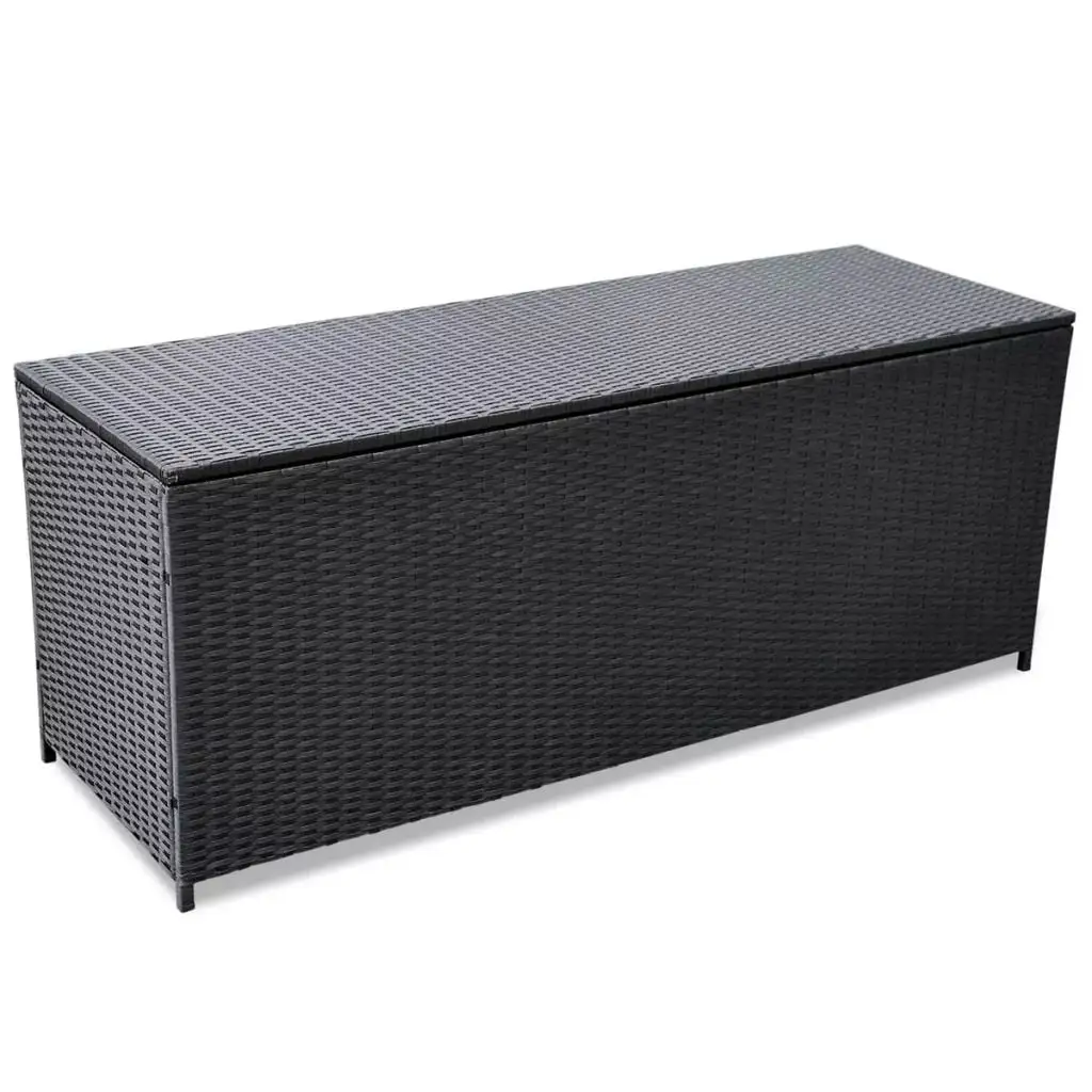 Anself Garden Storage Deck Box Black Poly Rattan Storage Cabinet with Lining Garden Organizer for Patio. Lawn. Backyard. Furniture 59 x 19.7 x 23.6 Inches (W x D x H)