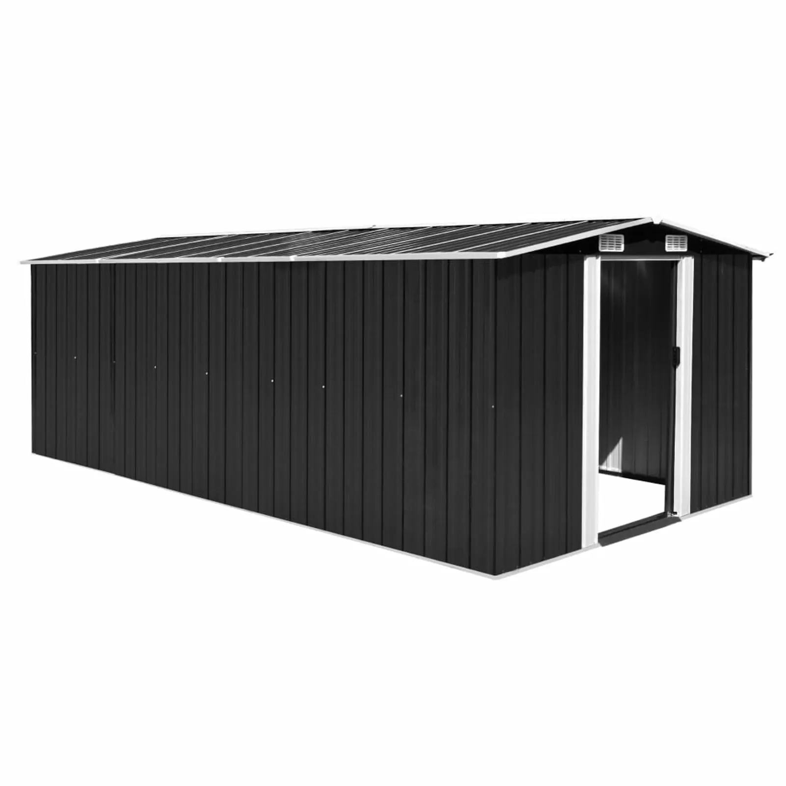 Anself Garden Storage Shed with Vents Metal Steel Double Sliding Doors Outdoor Tood Shed Patio Lawn Care Equipment Pool Supplies Organizer Anthracite 101.2 x 192.5 x 71.3 Inches (W x D x H)