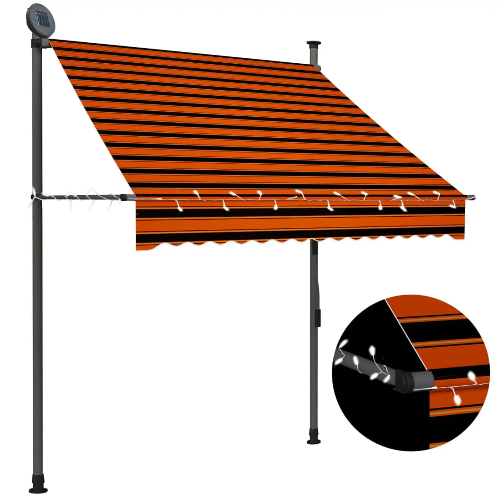 Anself Manual Retractable Awning with LED. Orange and Brown Fabric Window Canopy. Front Door Shelter Steel Frame for Terrace Balcony Garden 59.1 Inch Width