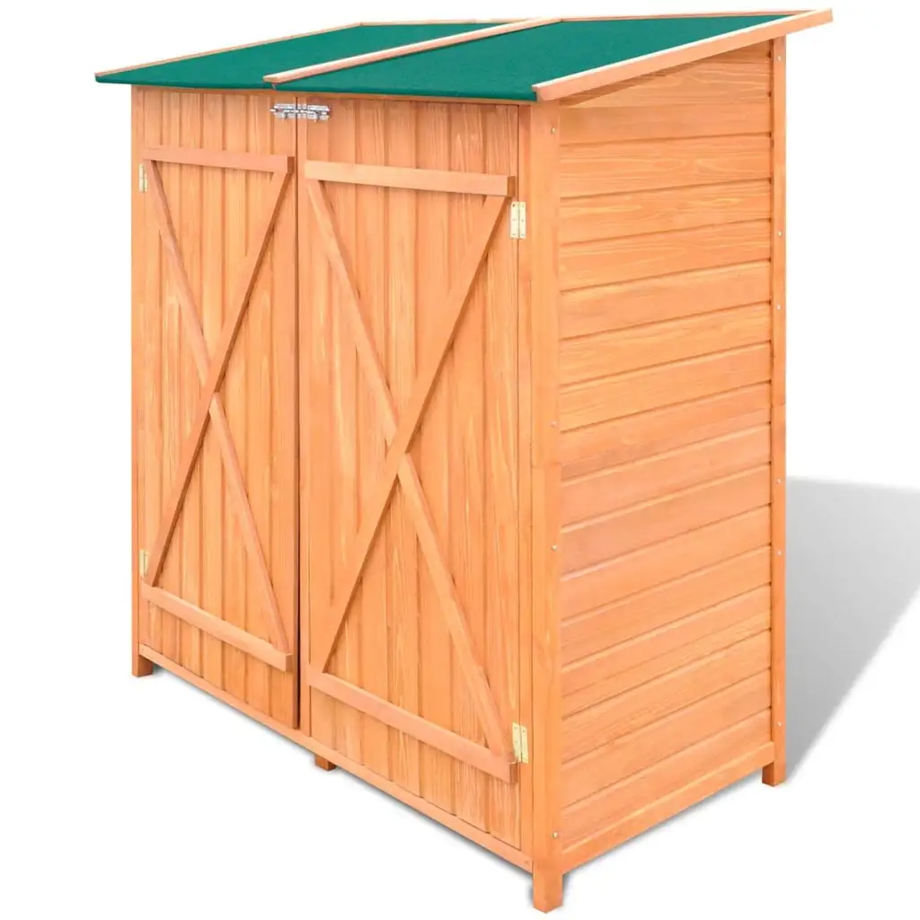 Anself Wooden Garden Shed with Doors and Stool Wood Tool Shed Pool Supplies Organizer for Patio. Backyard. Lawn 54.7 x 26.8 x 63 Inches (L x W x H)