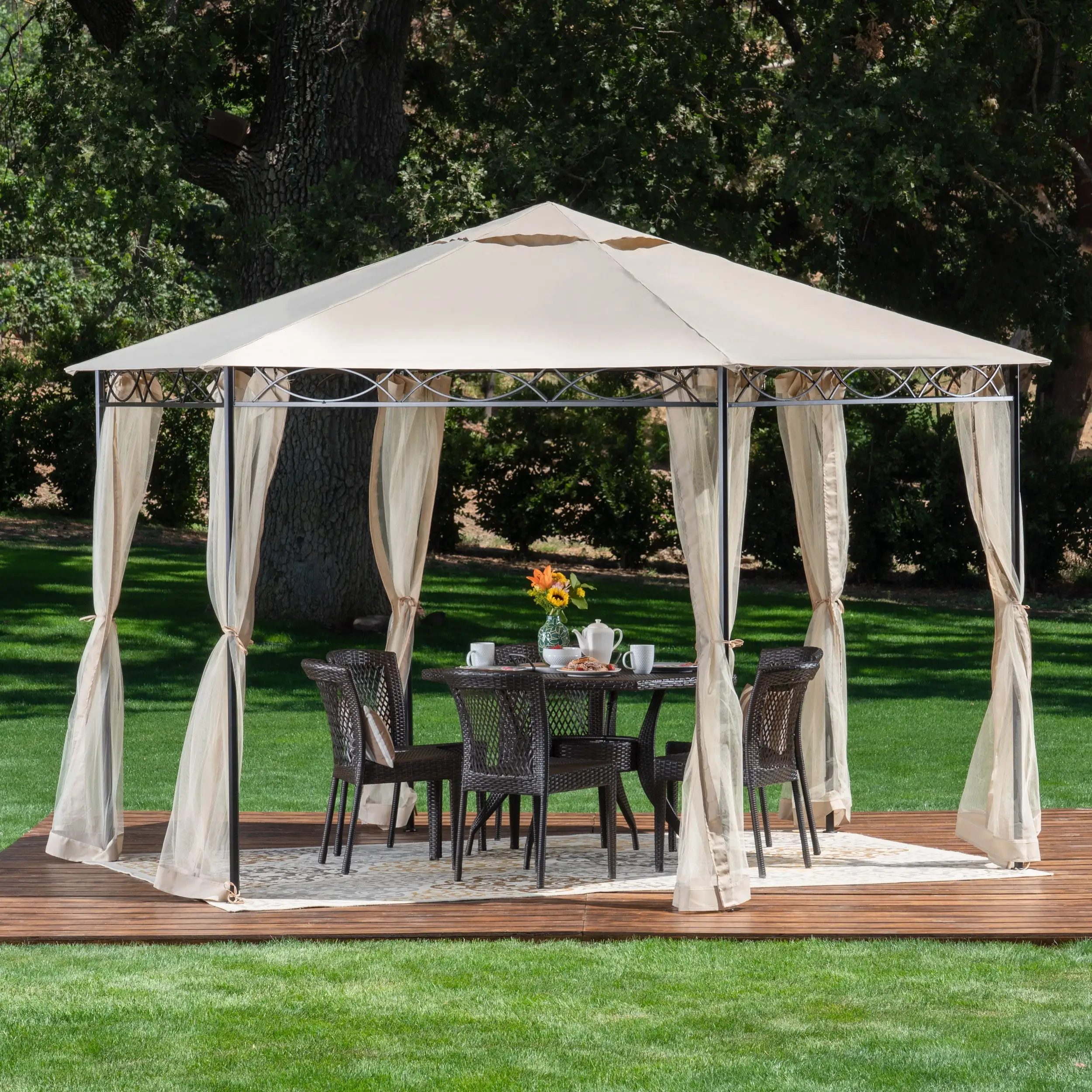 Antonio Outdoor 10' 5 x 10' 5 Water Resistant Fabric and Steel Gazebo. Beige. Dark Gray