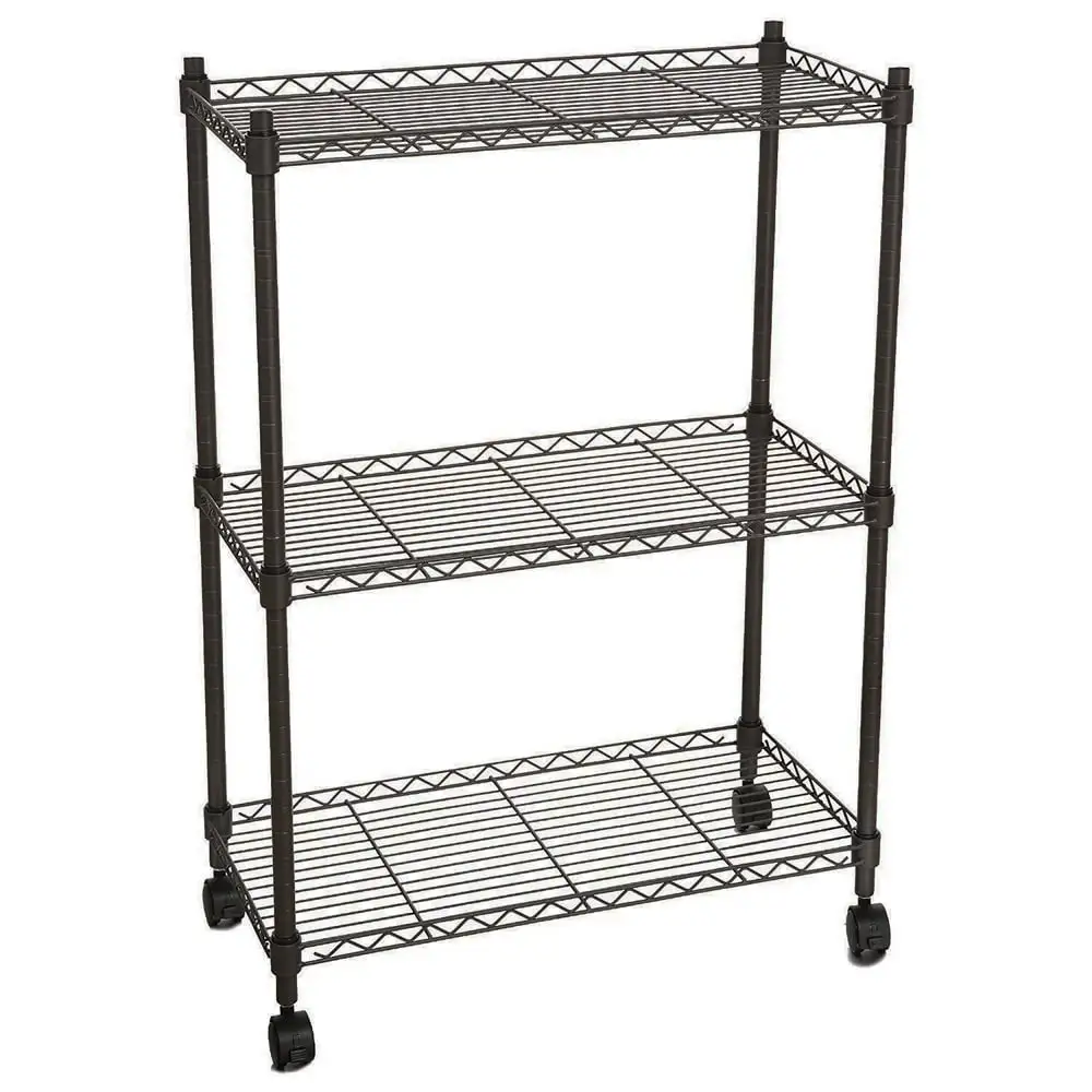 Anvazise 3-Layer Plastic Coated Iron Shelf with 1.5 Plastic Wheels 350*600*850 Black